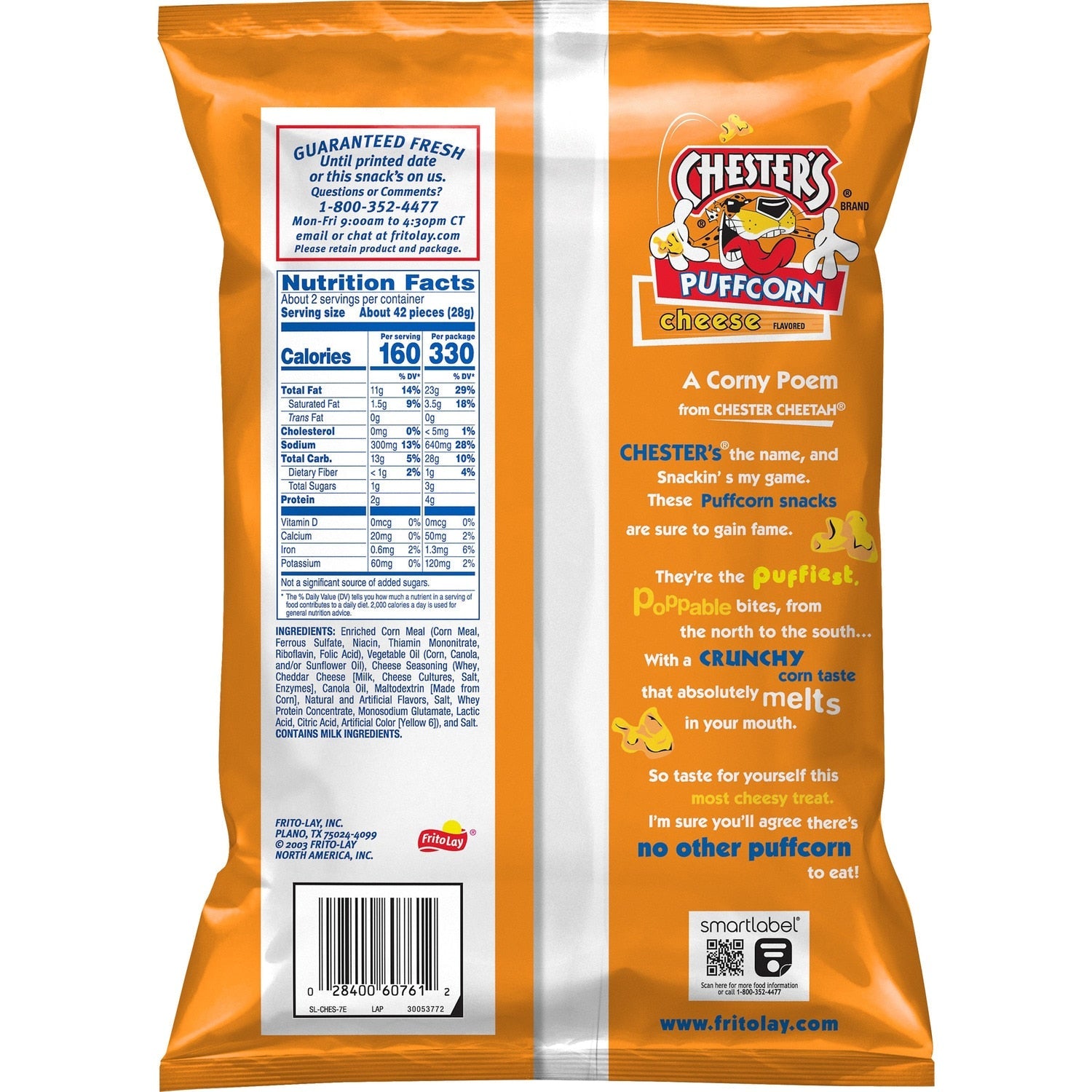 Chester's Puffcorn Puffed Corn Snacks Cheese Flavored 2 1/8 Oz