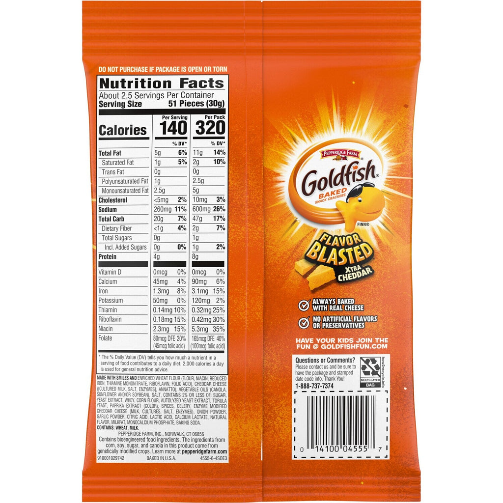 Pepperidge Farm Goldfish Flavor Blasted Xtra Cheddar Baked Snack Crackers, 2.45-oz. Pack