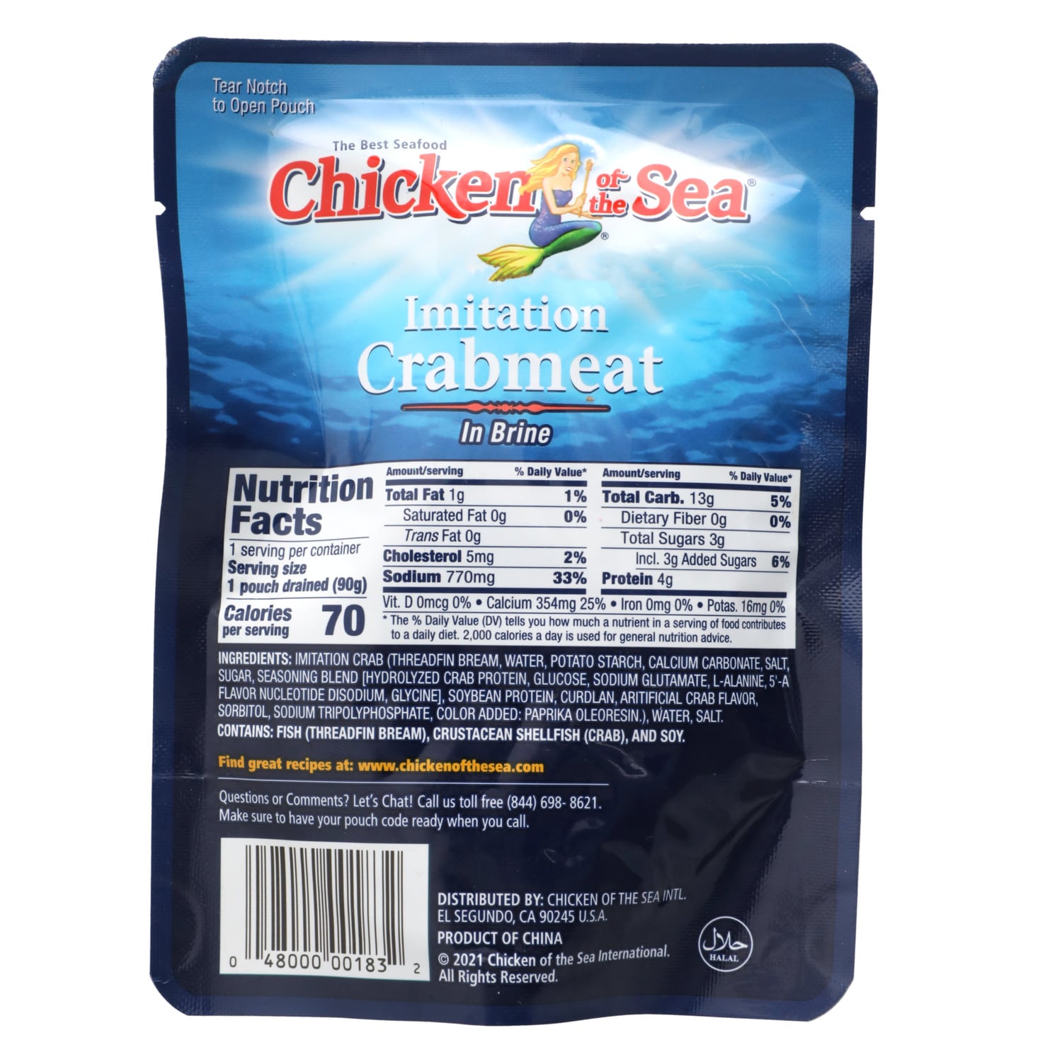 Chicken of the Sea Imitation Crabmeat in Brine, 3.53 oz.