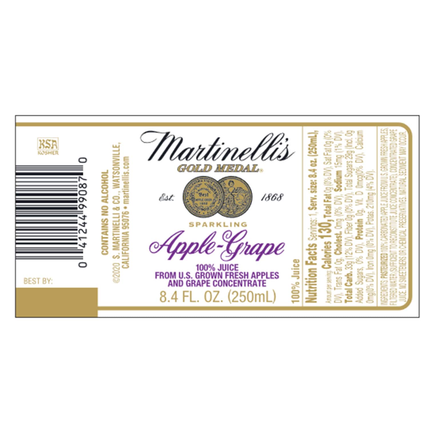 Martinelli's Sparkling Apple-Grape Juice, 8.4-oz.