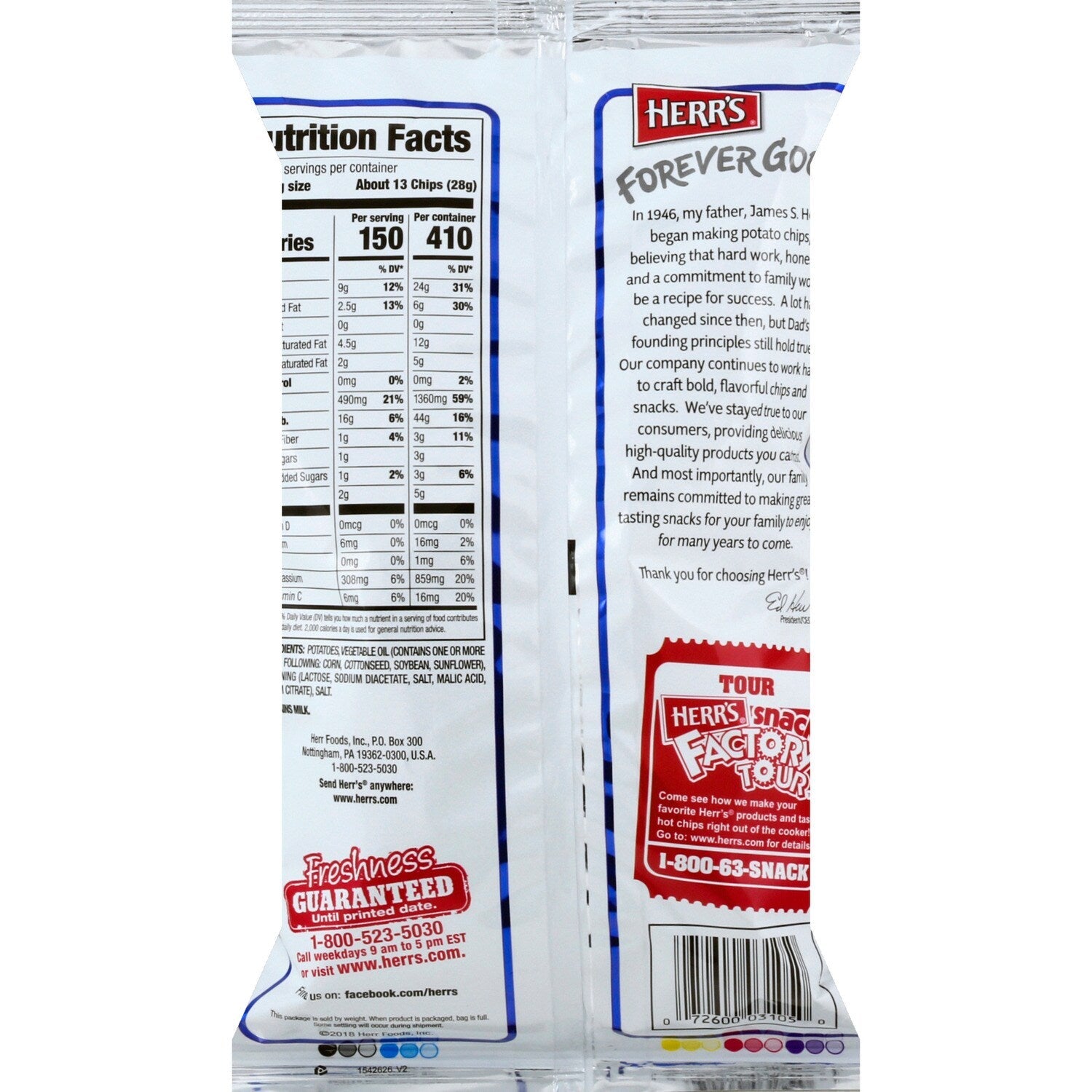 Herr's Salt And Vinegar Flavored Potato Chips, 1-ct.