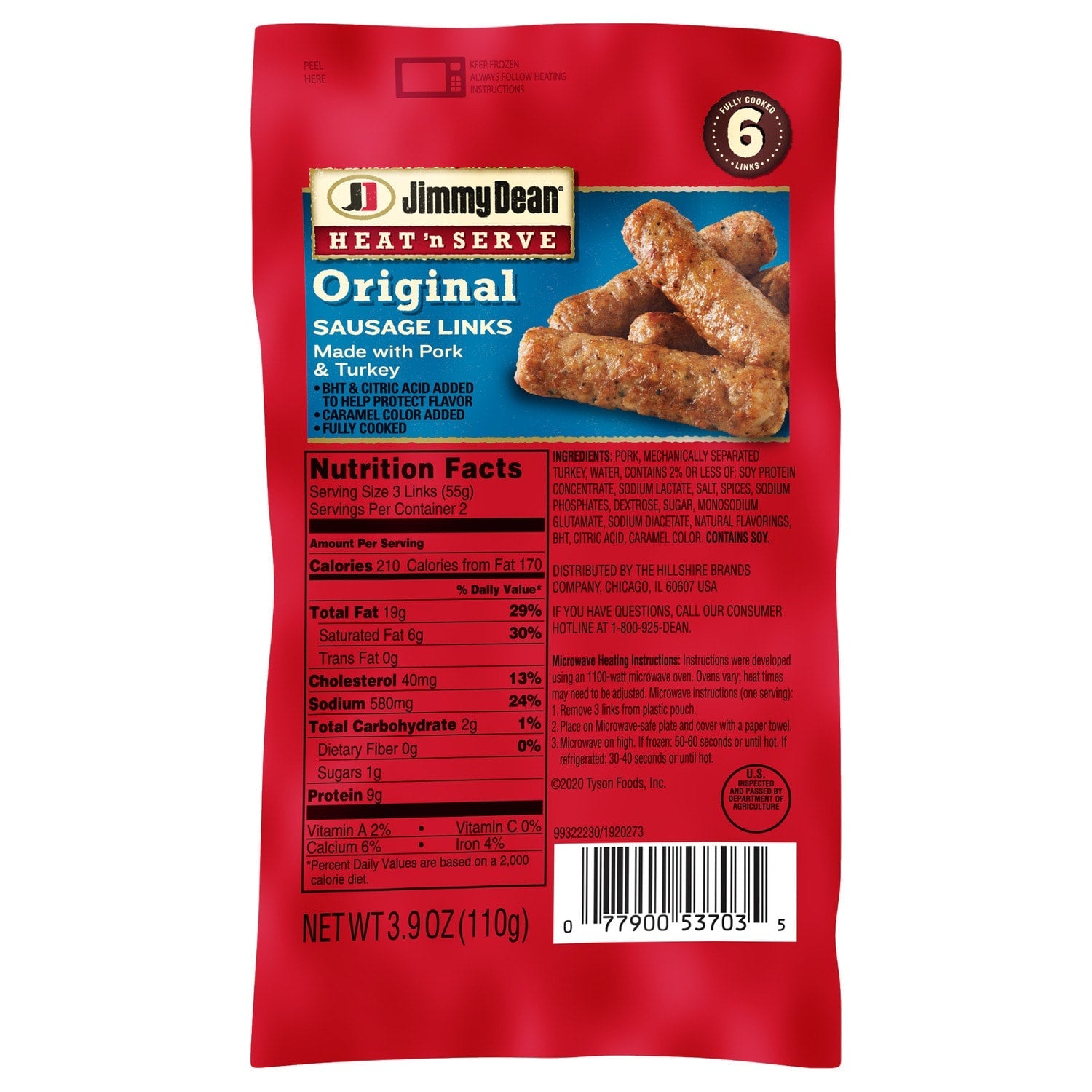Jimmy Dean Heat 'n Serve Original Pork and Turkey Sausage Links, 6 ct.