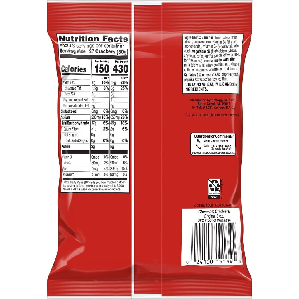 Kellogg's Cheez-It Grab N' Go Original Baked Snack Crackers, 3 oz.