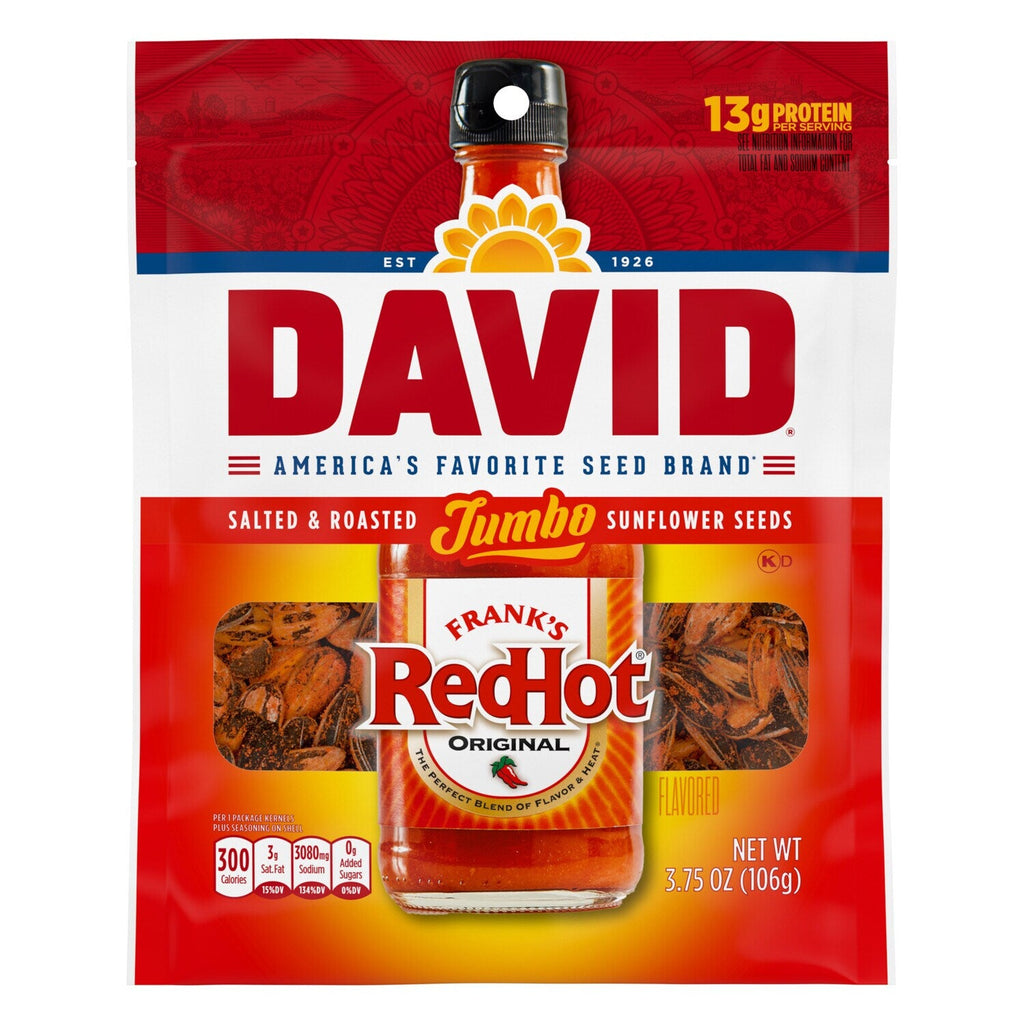 DAVID Jumbo Sunflower Seeds, Frank's RedHot Flavor, 3.75 oz.
