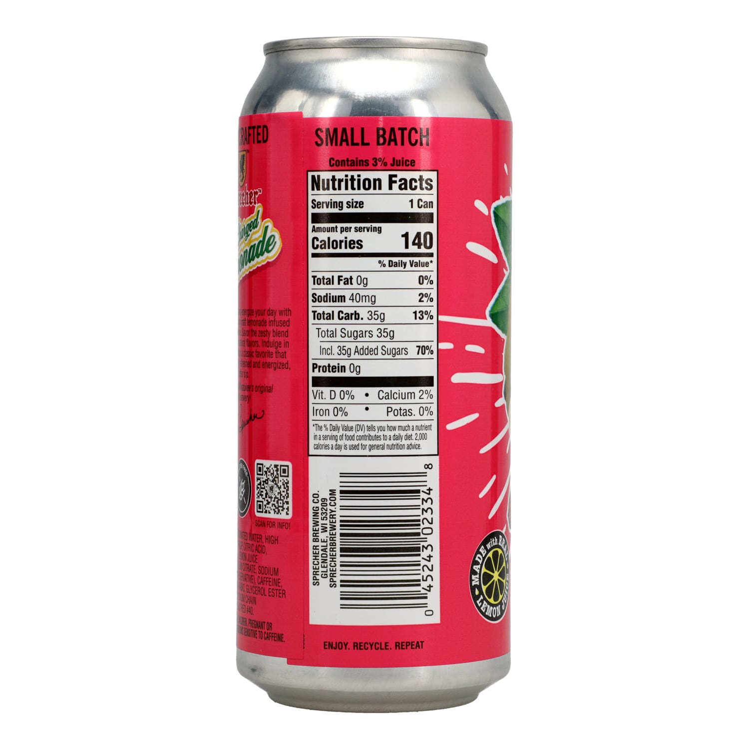 Sprecher Strawberry-Flavored Charged Lemonade, 1-ct.