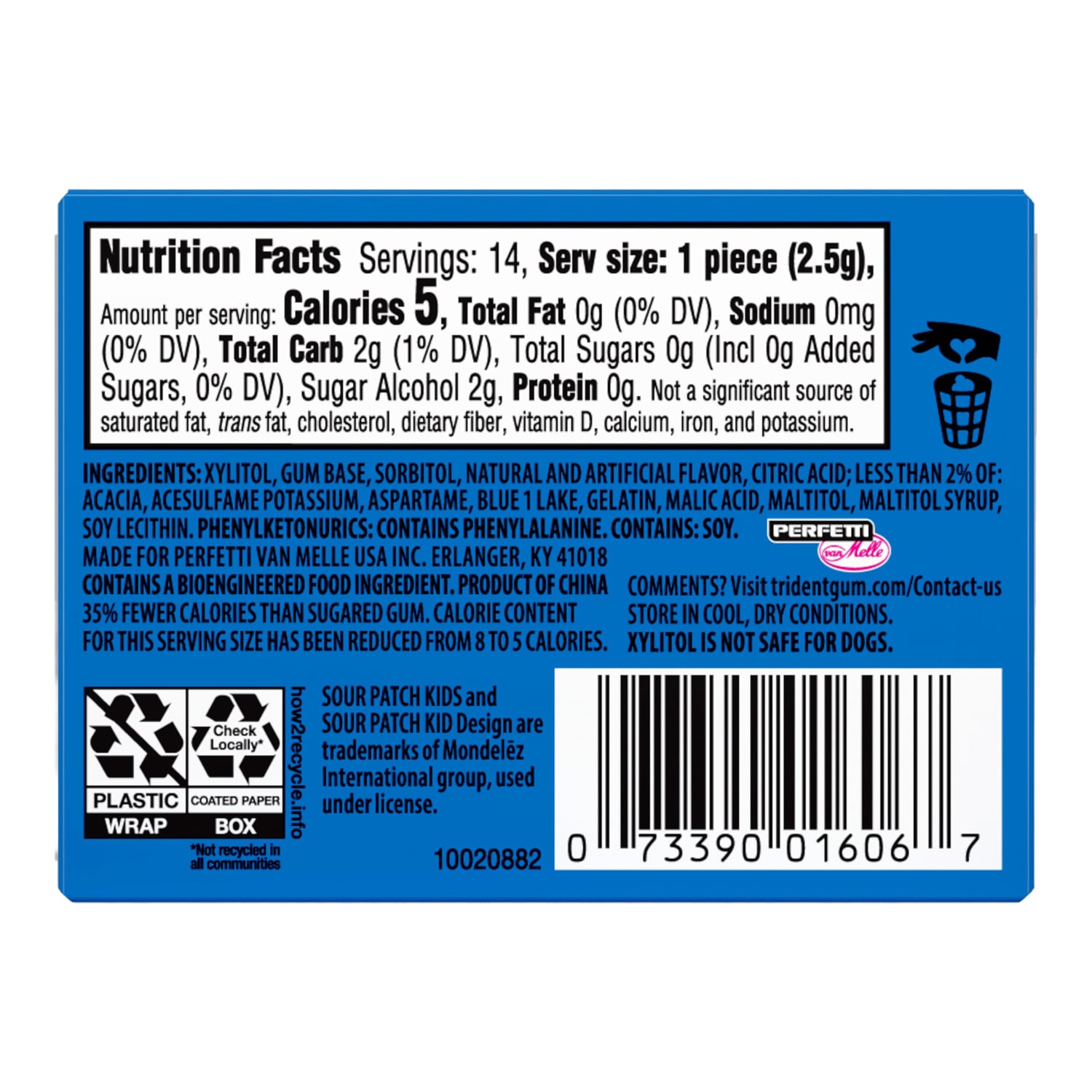 Sour Patch Kids Blue Raspberry-Flavored Sugar-free Gum Candy, 14-pc Pack.