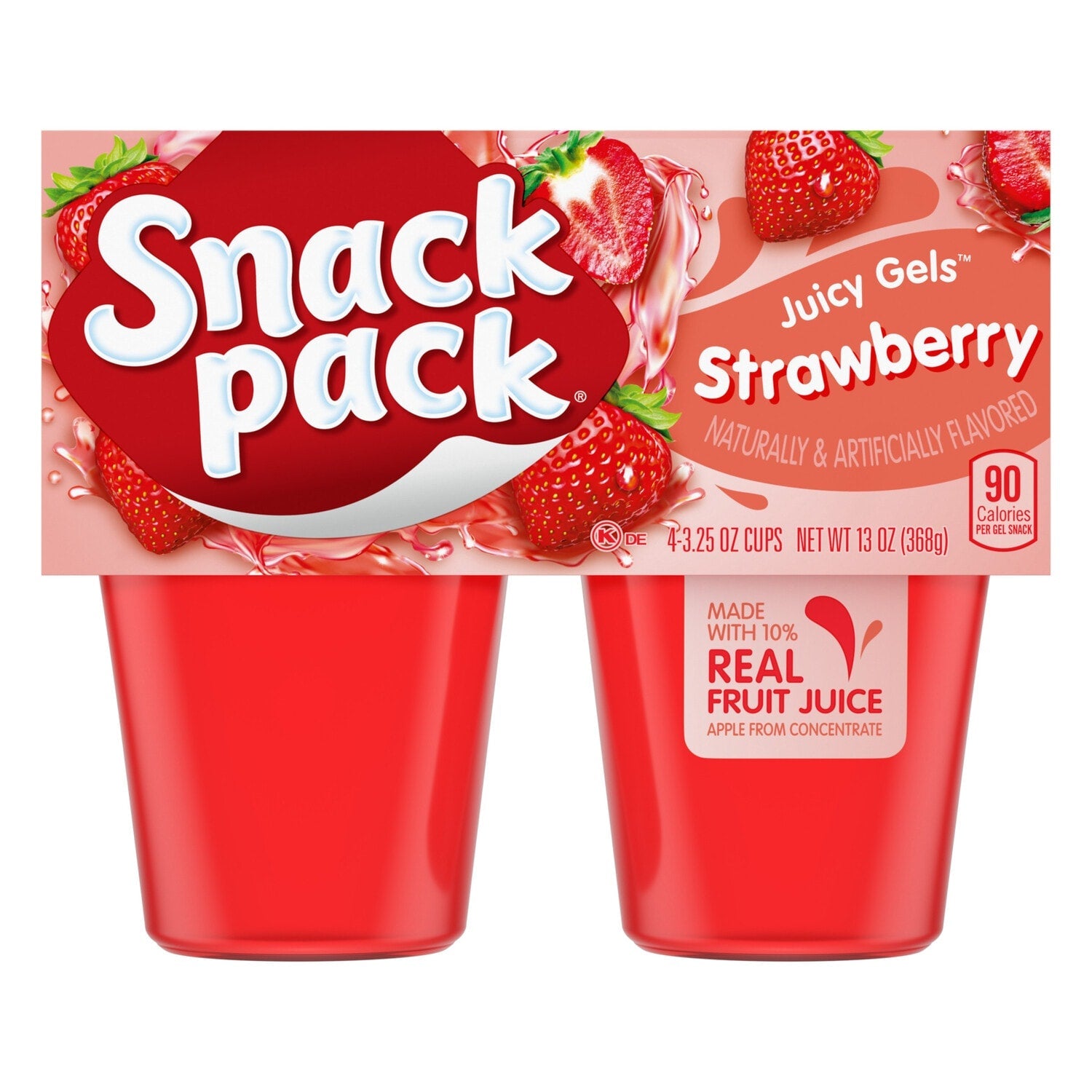 Snack Pack Strawberry Flavored Juicy Gels, 3.25 oz Snack Cups, 4 Count, 12 Pack