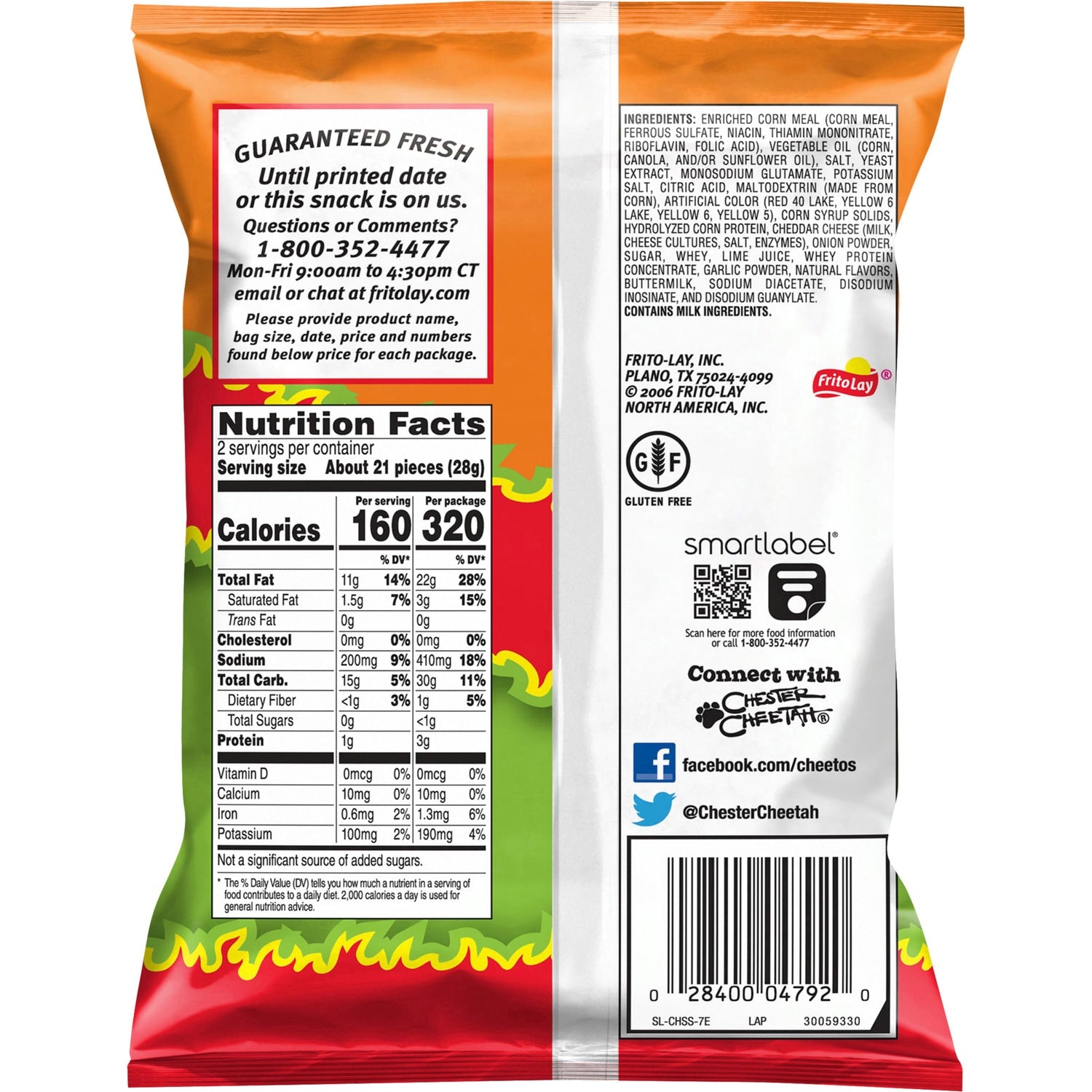 Cheetos Crunchy Cheese Flavored Snacks Flamin' Hot Limon Flavored 2 Oz