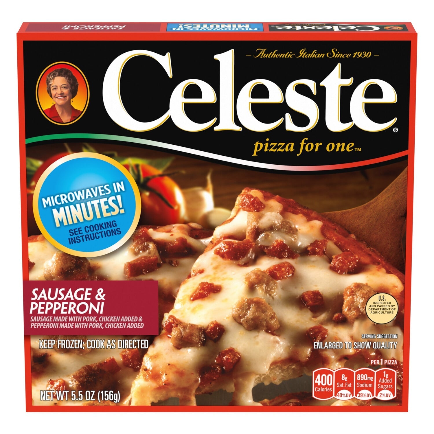 Conagra Brands Celeste Sausage and Pepperoni Pizza, Individual Microwavable Frozen Pizza, 5.5 oz.