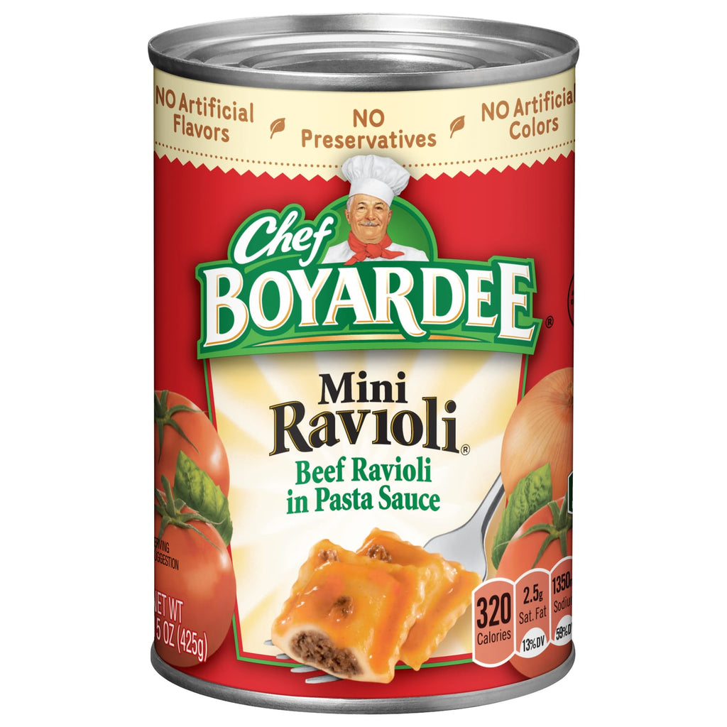 Chef Boyardee Mini Beef Ravioli, Microwave Pasta, Canned Food, 15 oz.