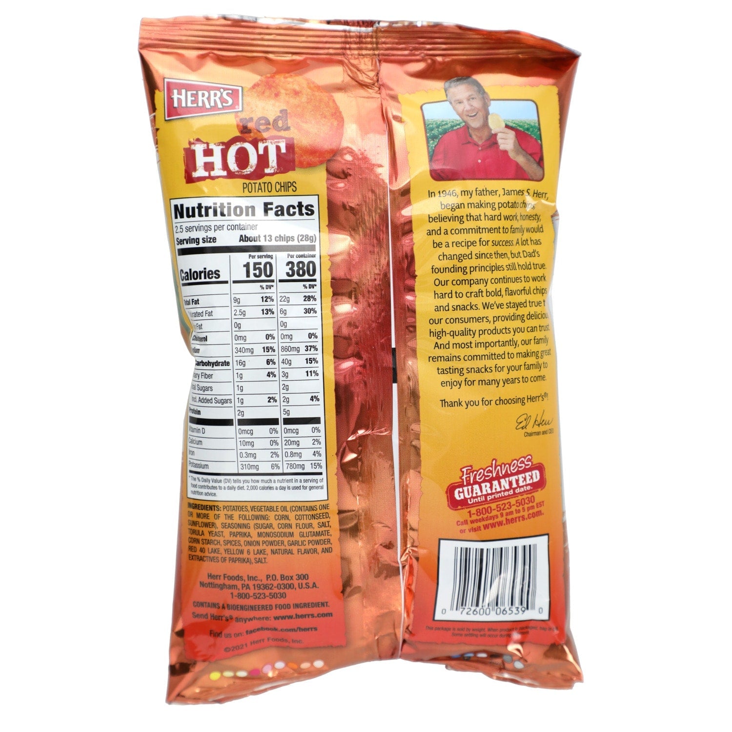 Herr's Red Hot Potato Chips, 2.5-oz.