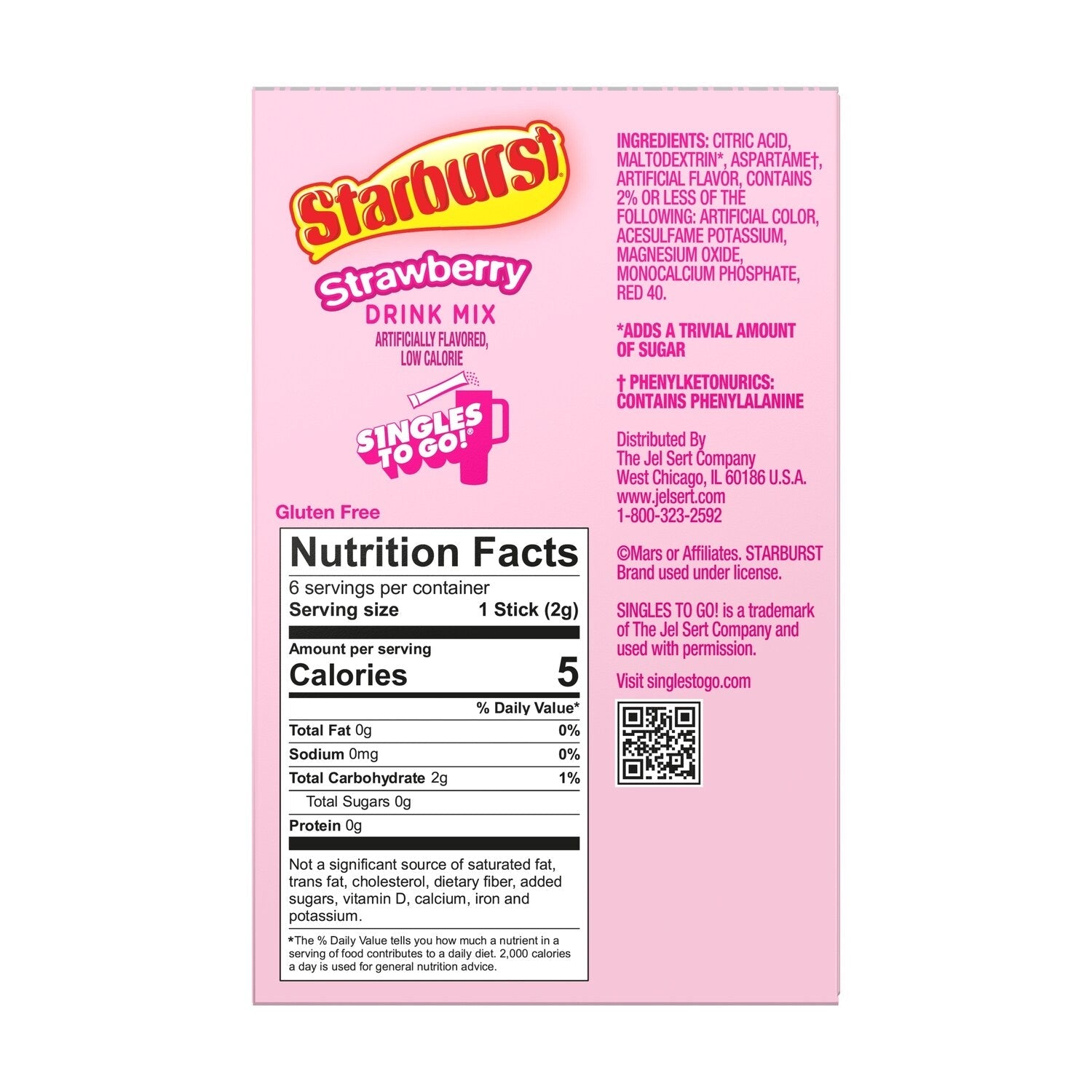Starburst Zero Sugar Strawberry Drink Mix, 6-pc Pack.