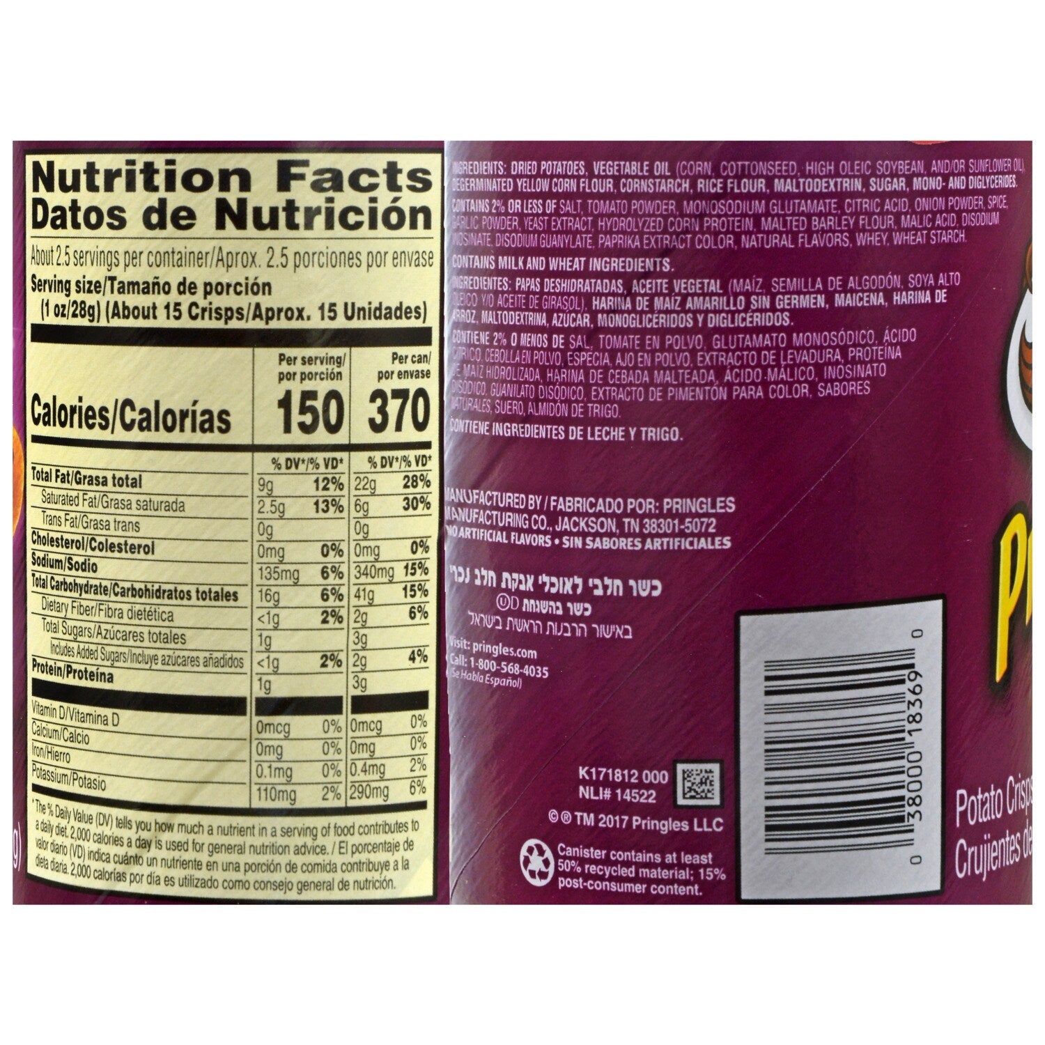 Pringles Grab &amp; Go Barbecue Chips, 2.5 oz.