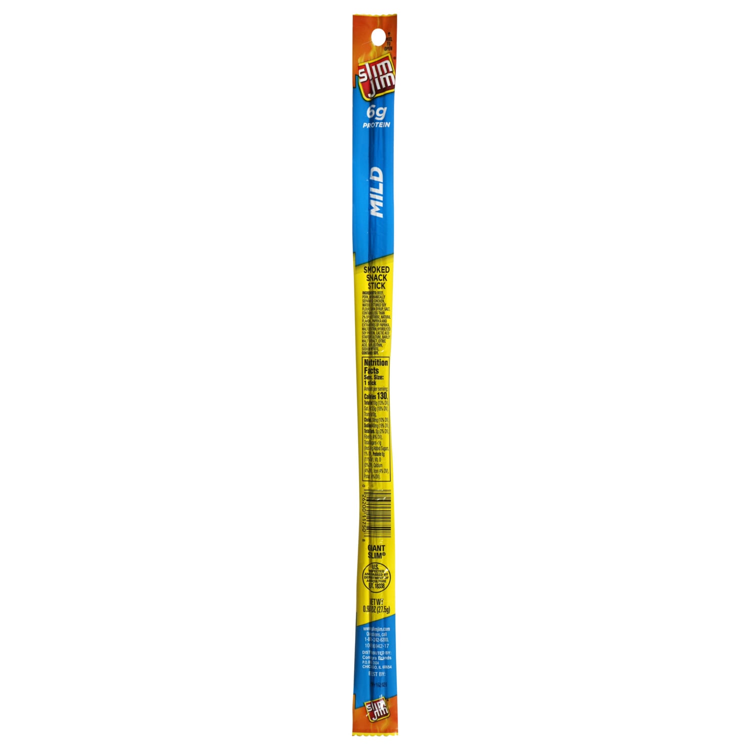 Slim Jim Giant Smoked Meat Sticks, Mild Flavor, 6g Protein Per Stick, 0.97 oz.