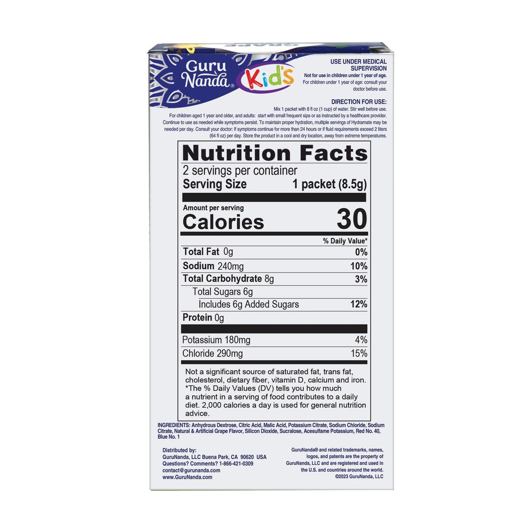 GuruNanda Hydramate Kids Electrolyte Powder, 2-pc Pack.