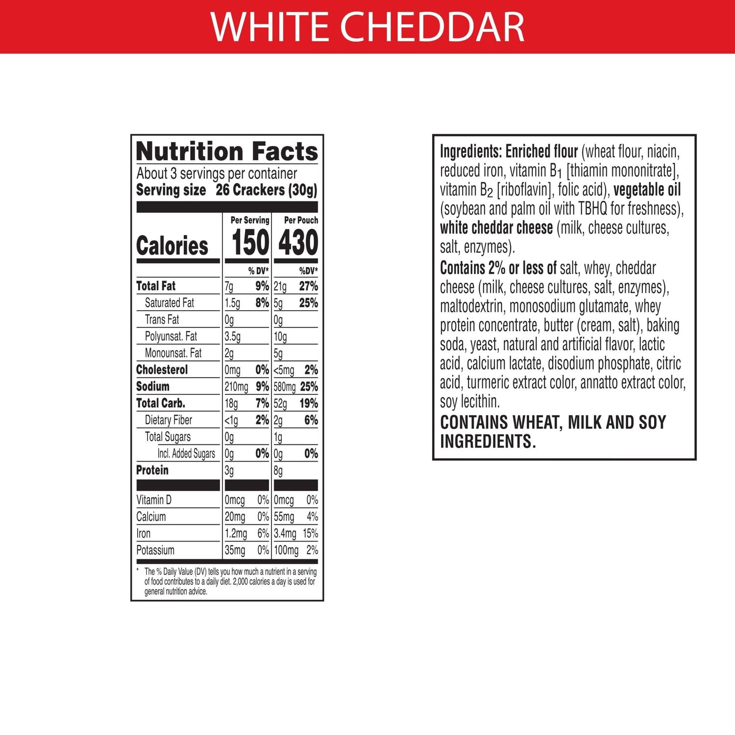 Kellogg's Cheez-It Baked Snack Cheese Crackers - White Cheddar, 3 oz.