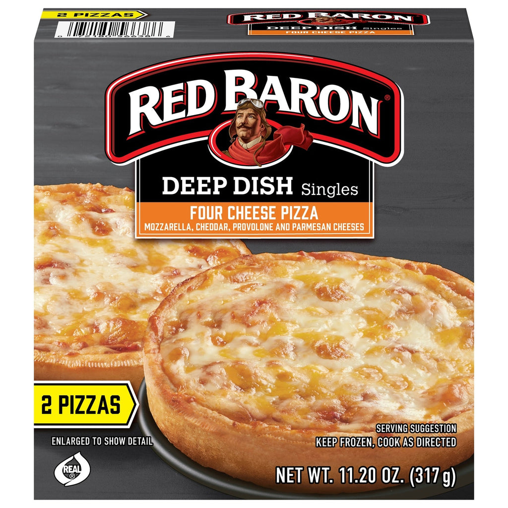 Red Baron Four Cheese Deep Dish Personal Frozen Pizza, 2-pc. Pack