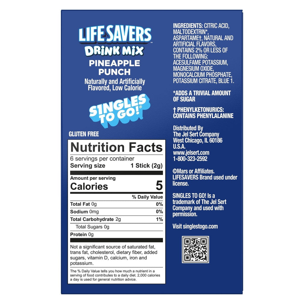 Life Savers Pineapple Punch Drink Sticks, 6-pc Pack.
