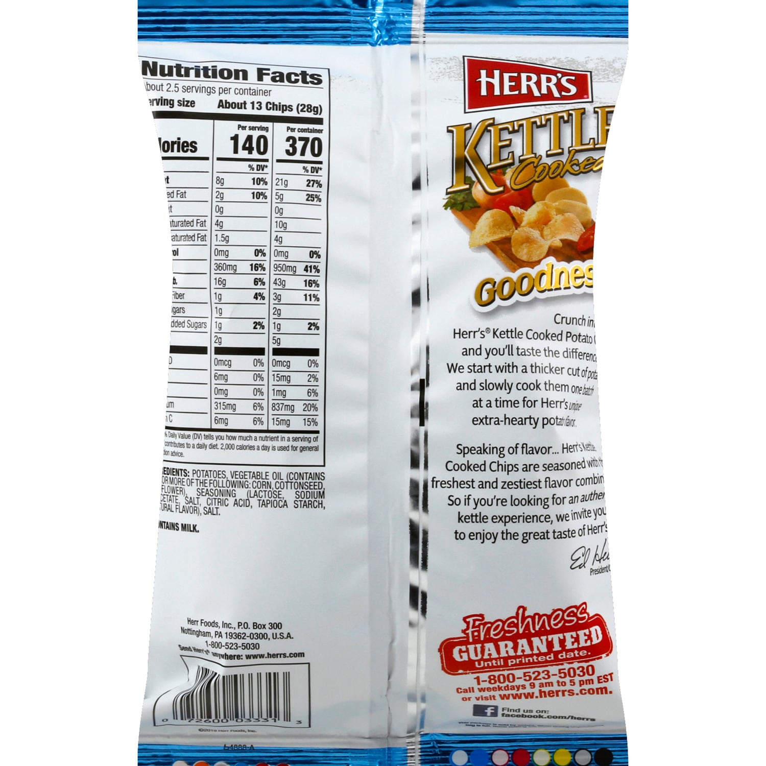 Herr's Kettle Cooked Boardwalk Salt &amp; Vinegar Potato Chips, 1-ct.