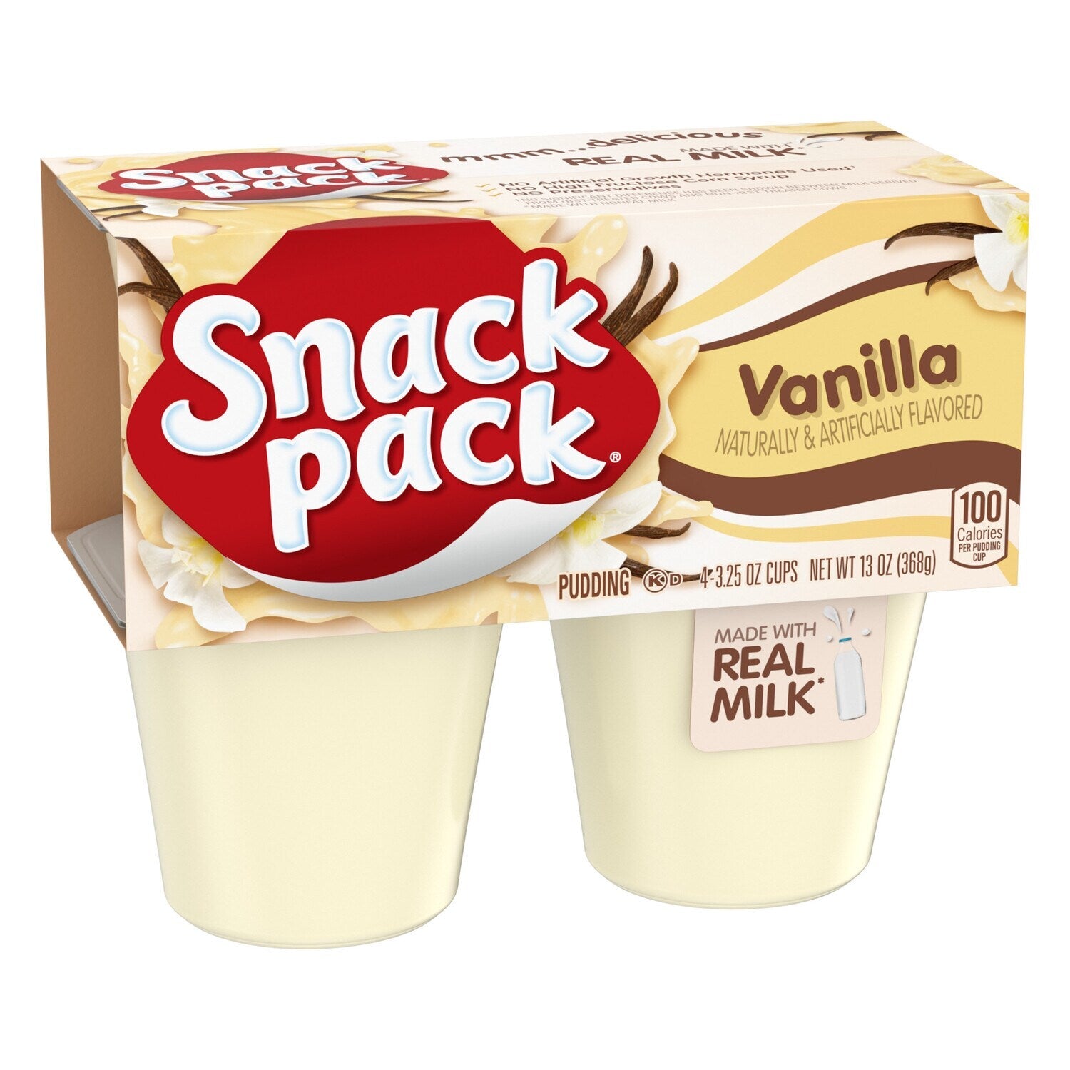 Snack Pack Vanilla Pudding, 3.25 oz Pudding Cups, 4 Count