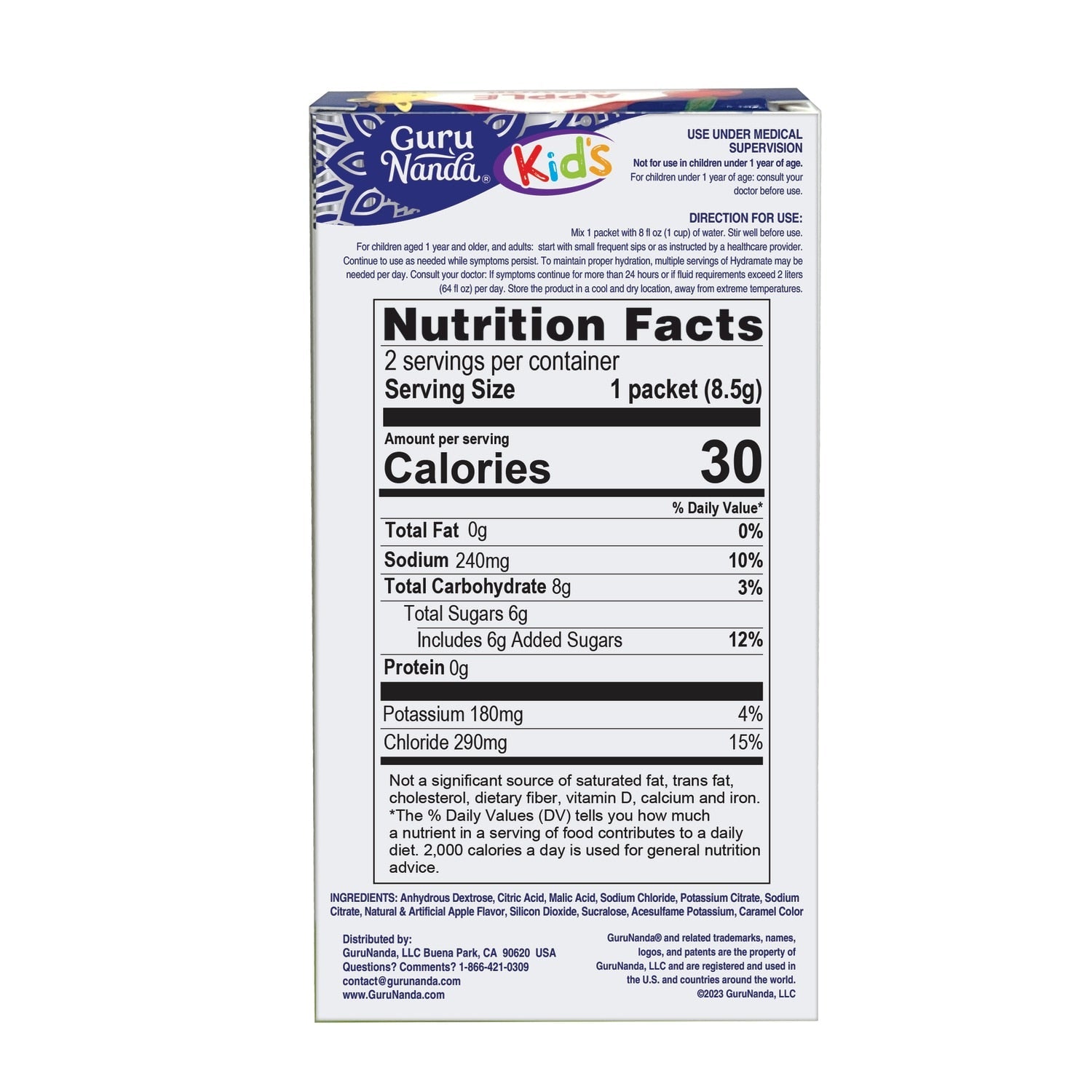 GuruNanda Hydramate Kids Electrolyte Powder, 2-pc Pack.