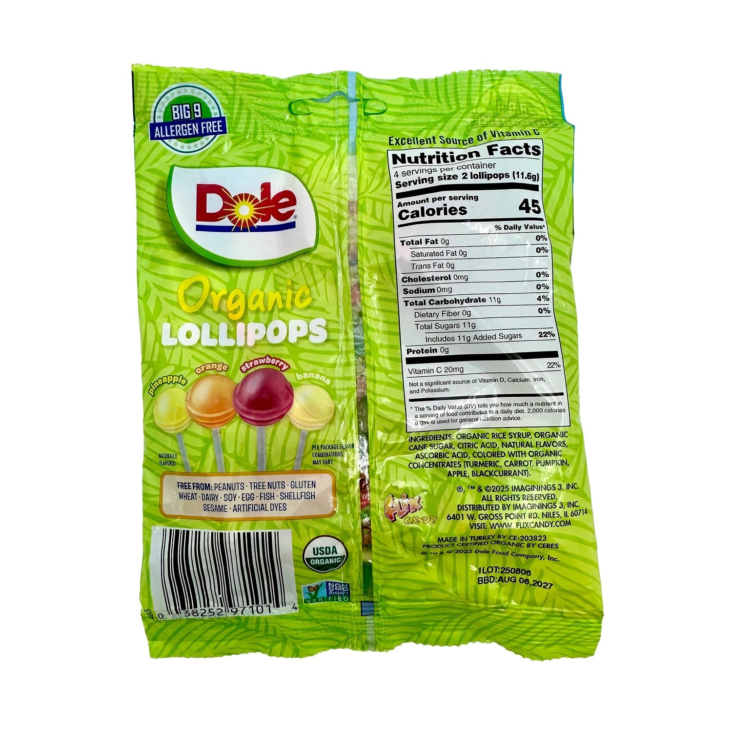 Dole Organic Lollipops, 1-ct.
