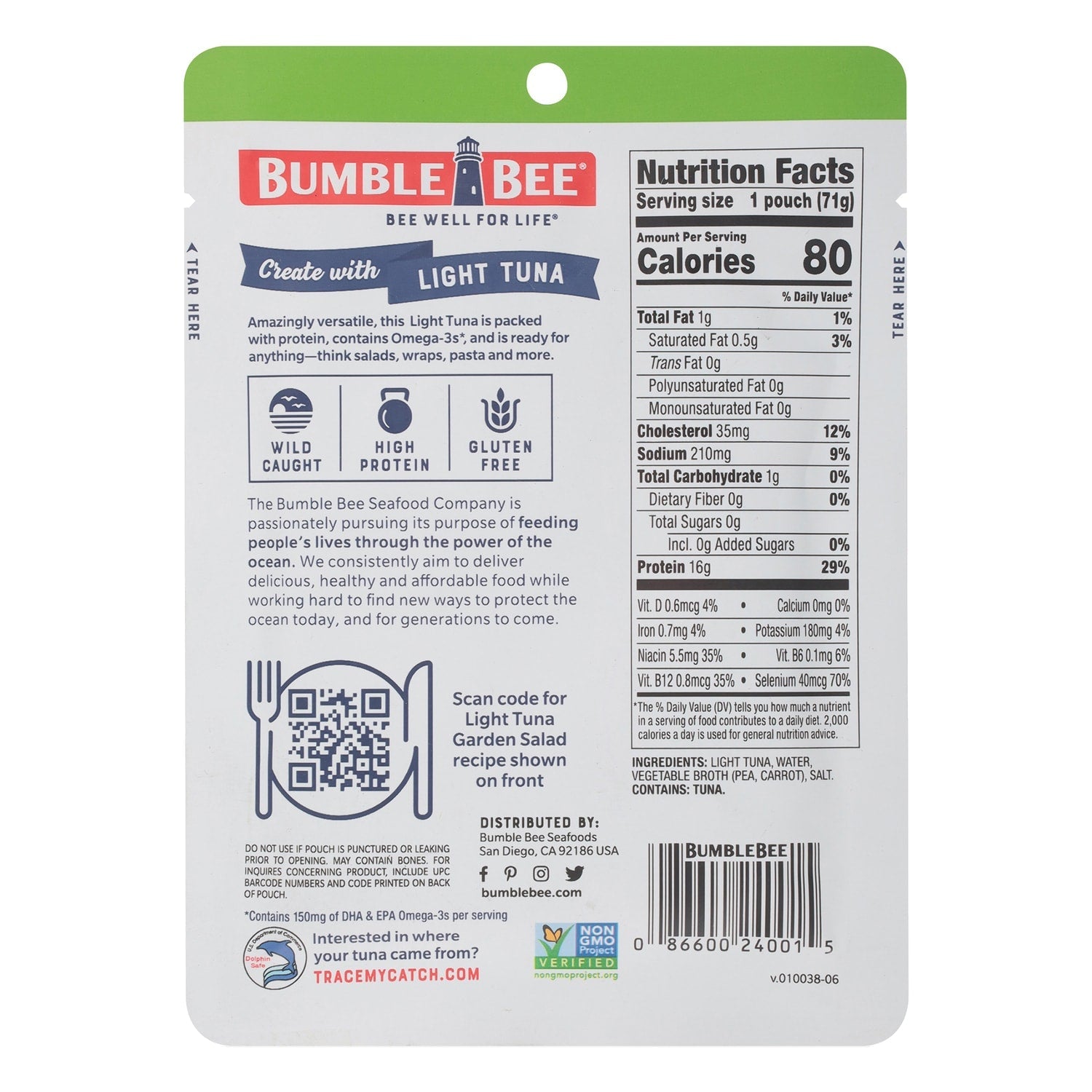Bumble Bee Wild-Caught Light Tuna in Water, 1-ct.
