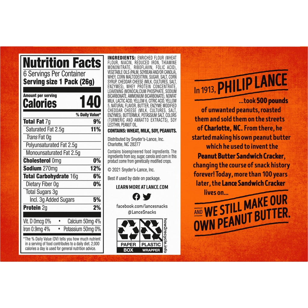 Lance Sandwich Crackers - ToastChee Cheddar, 6 pk.