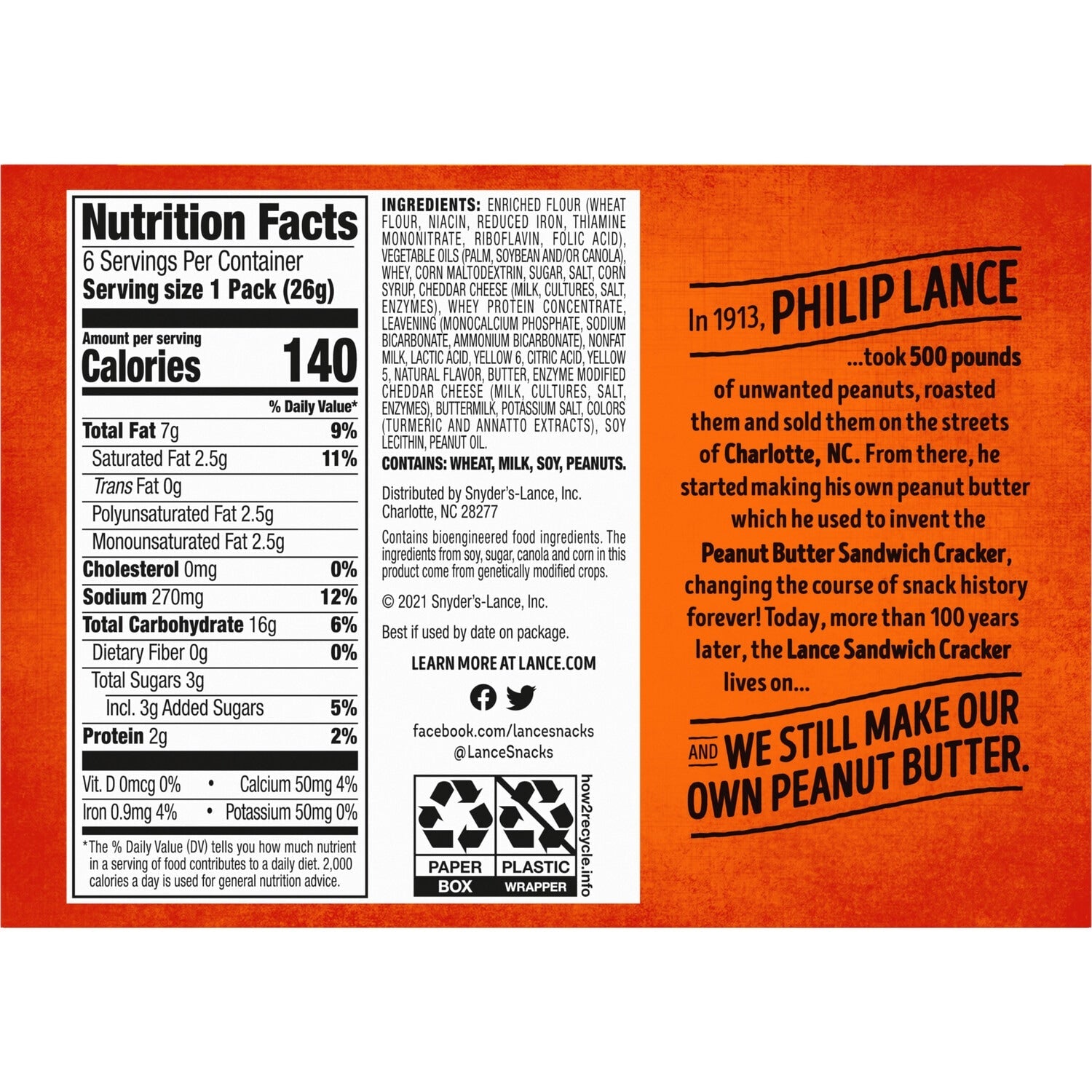 Lance Sandwich Crackers - ToastChee Cheddar, 6 pk.
