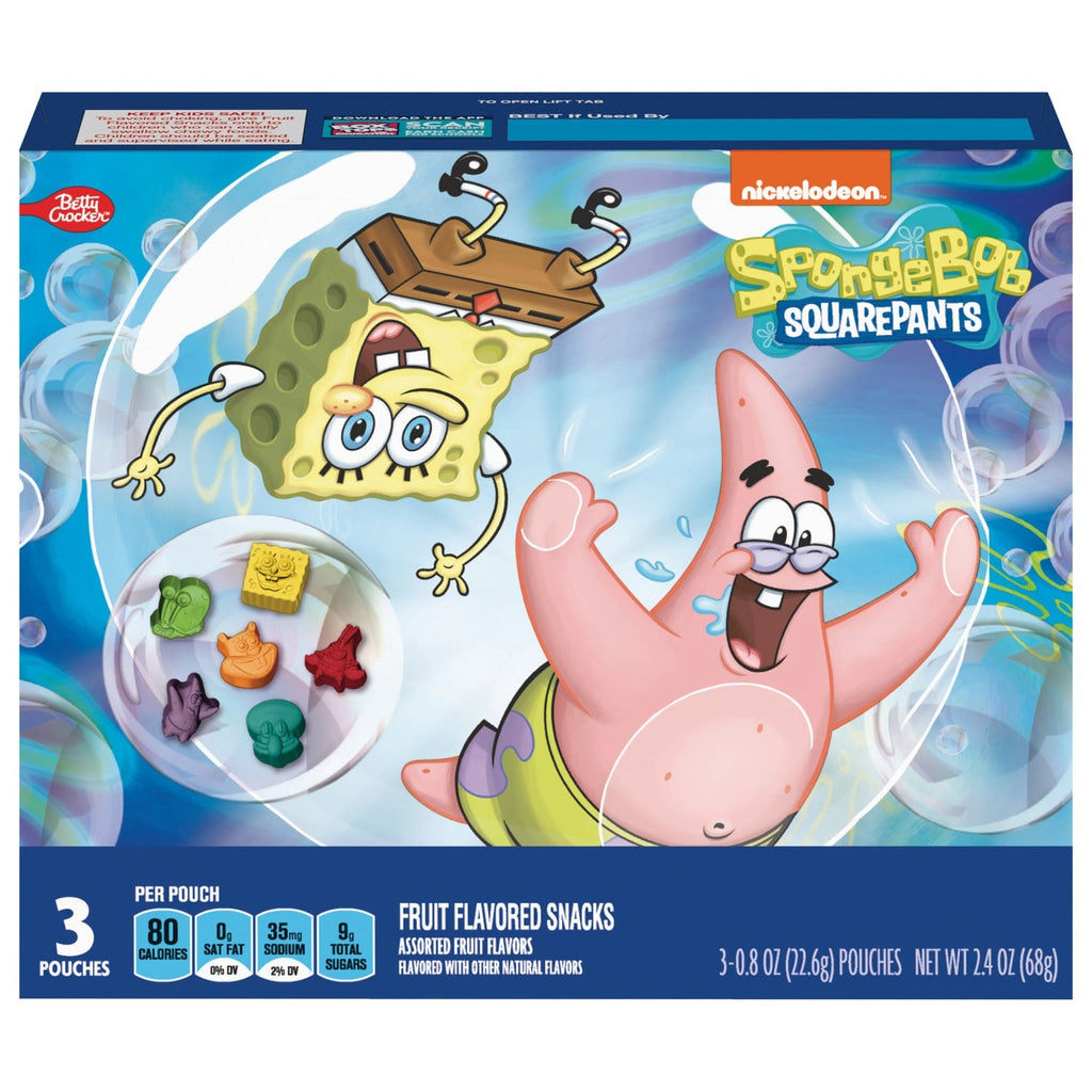 Betty Crocker Spongebob Fruit Flavored Snacks, 3-pc Pack.