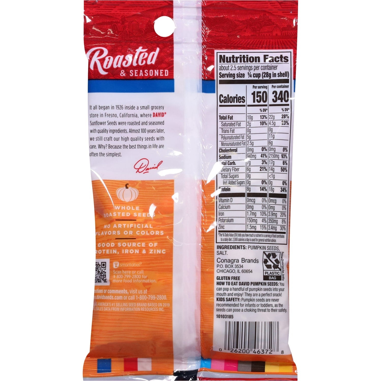 David Seeds Salted and Roasted Pumpkin Seeds, 2.25-oz. Bag