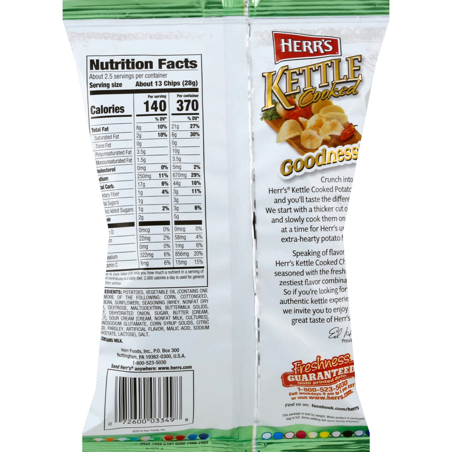 Herr's Sour Cream And Onion Flavored Potato Chips, 1-ct.