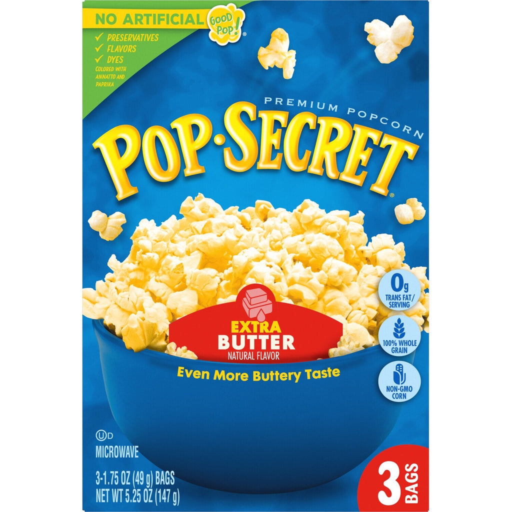 Pop Secret Popcorn - Extra Butter Microwave Popcorn, 1.75-oz. Snack Bags, 3 ct.