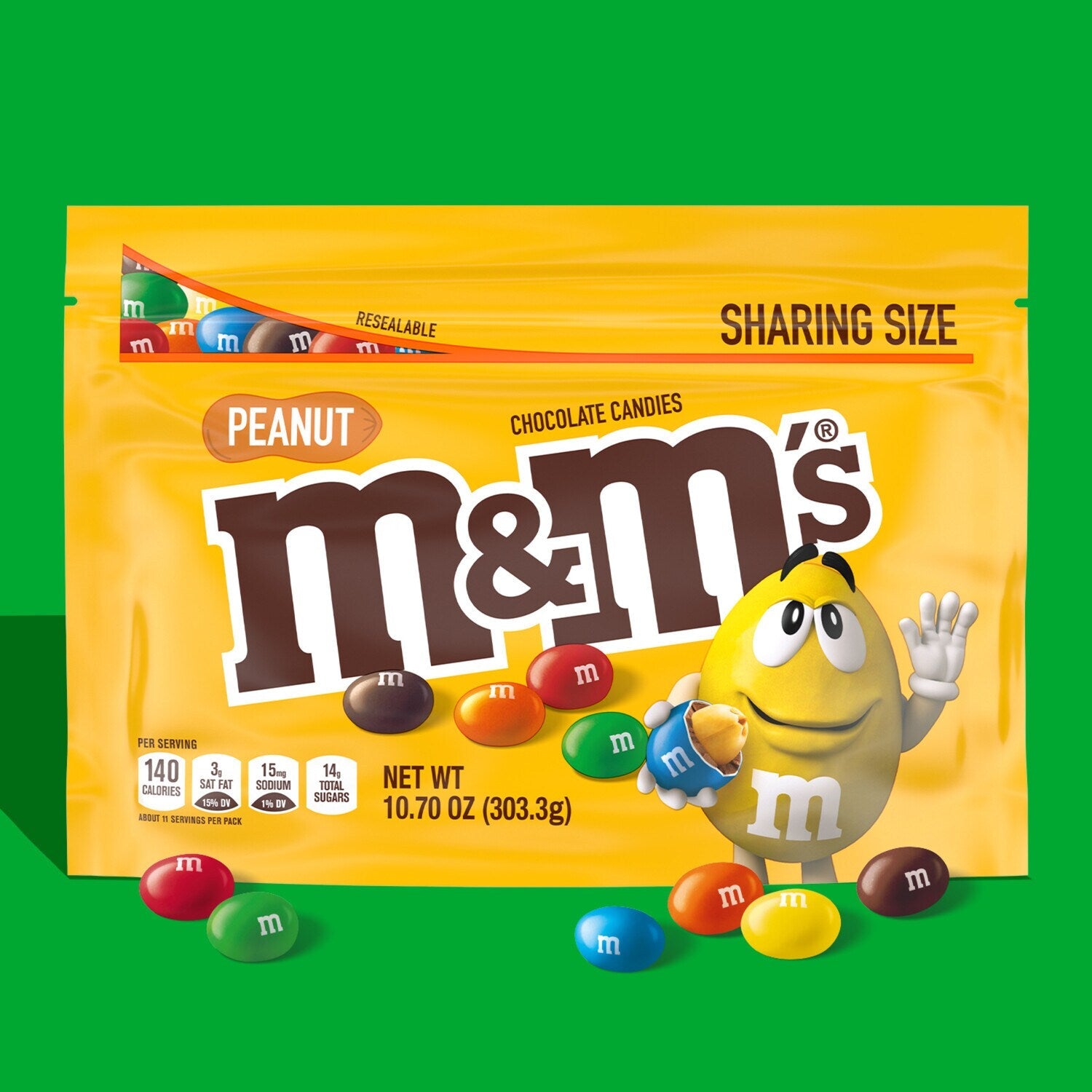 M&amp;M'S Peanut Milk Chocolate, Sharing Size, 10.05-oz. Resealable Bag
