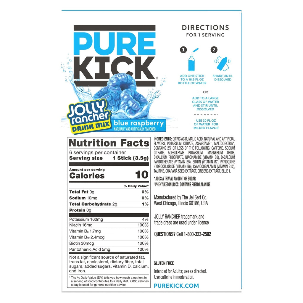 Pure Kick Jolly Rancher Blue Raspberry-flavored Drink Mix, 6-pc Pack.