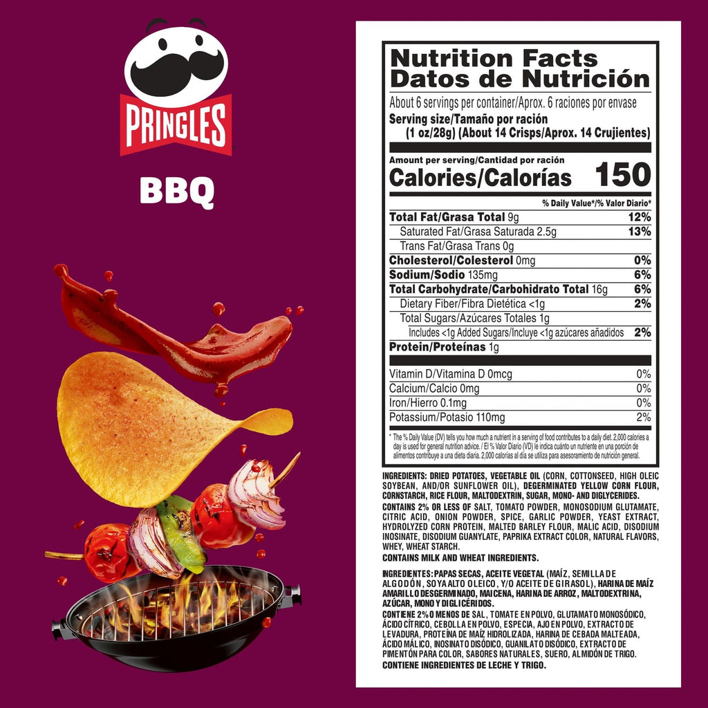 Pringles Potato Crisps Chips, BBQ, 5.5 oz