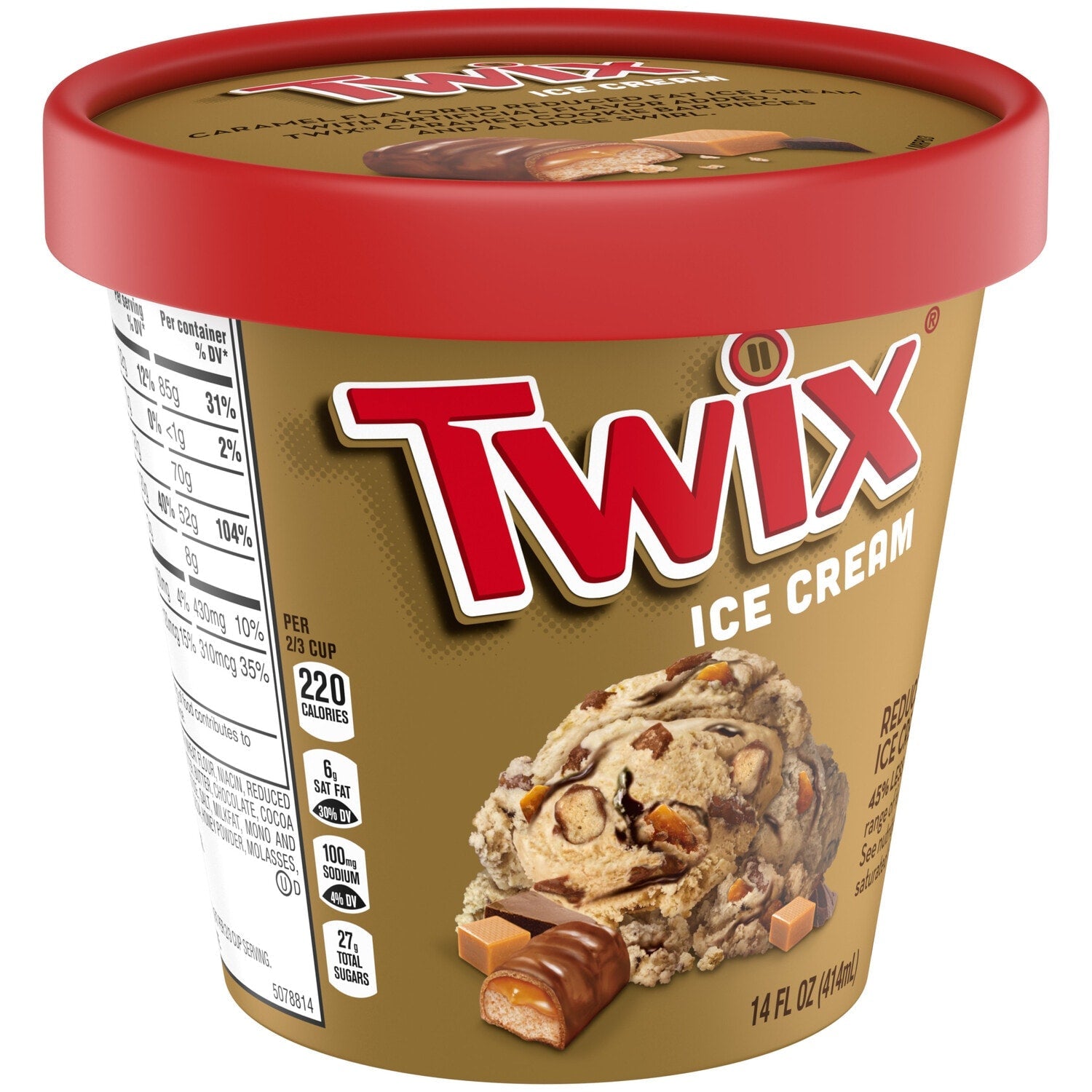 Mars Wrigley TWIX Caramel Fudge Swirl Ice Cream Reduced Fat Cookie Caramel Ice Cream with Twix Candy Bar Pieces, 14 Oz