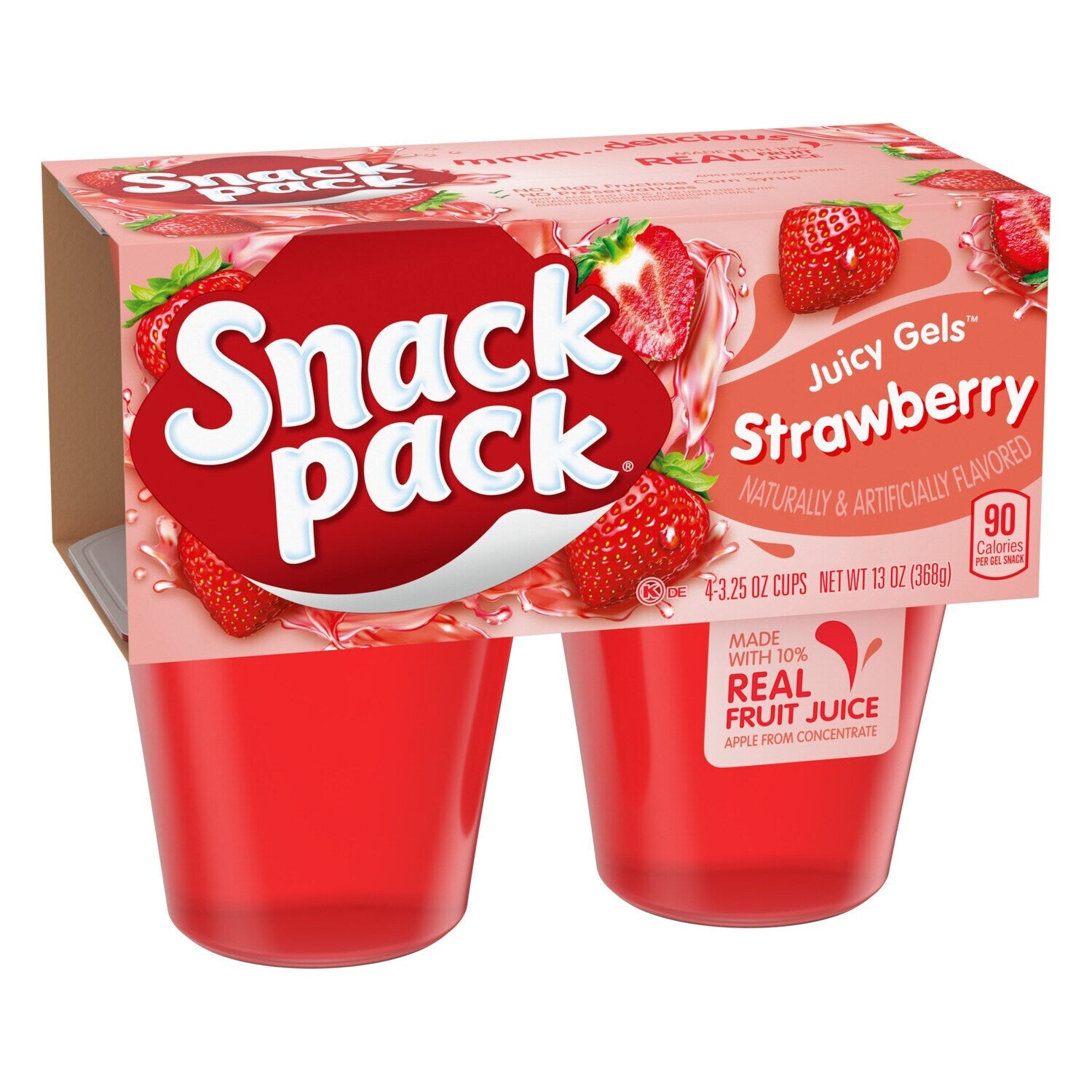 Snack Pack Strawberry Flavored Juicy Gels, 3.25 oz Snack Cups, 4 Count, 12 Pack