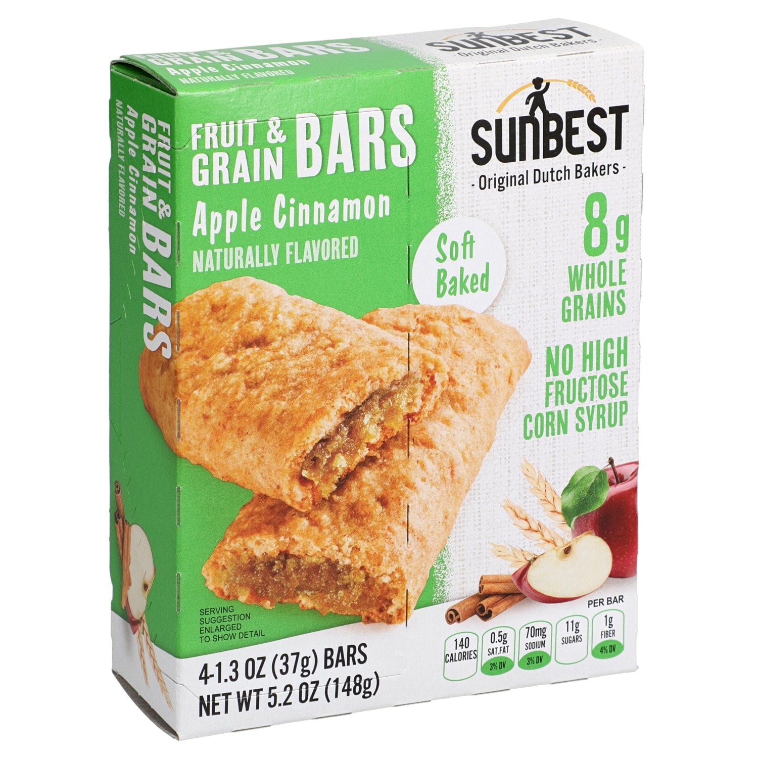 Sunbest Apple Cinnamon-Flavored Fruit And Grain Bars, 4-pc Pack.