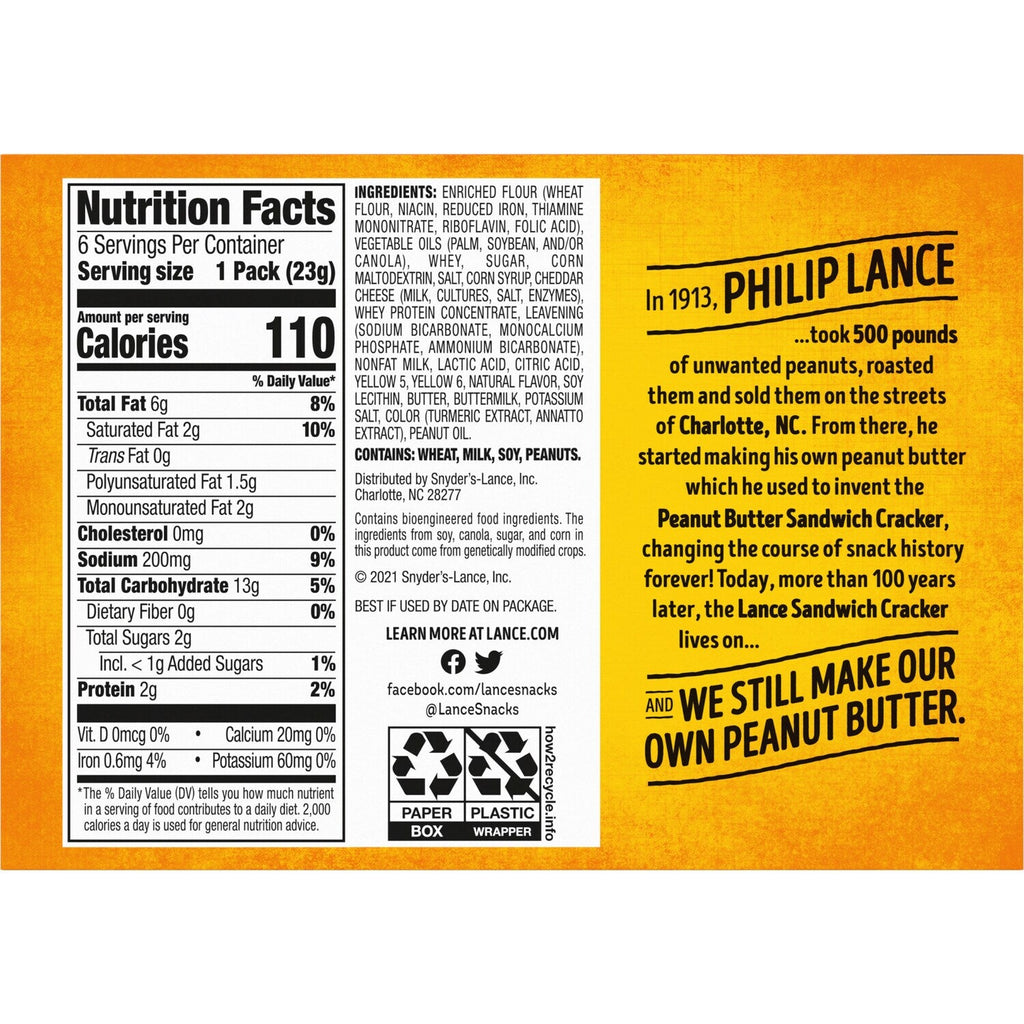 Lance Toasty Cheddar Cheese Crackers, 6-pk. Box