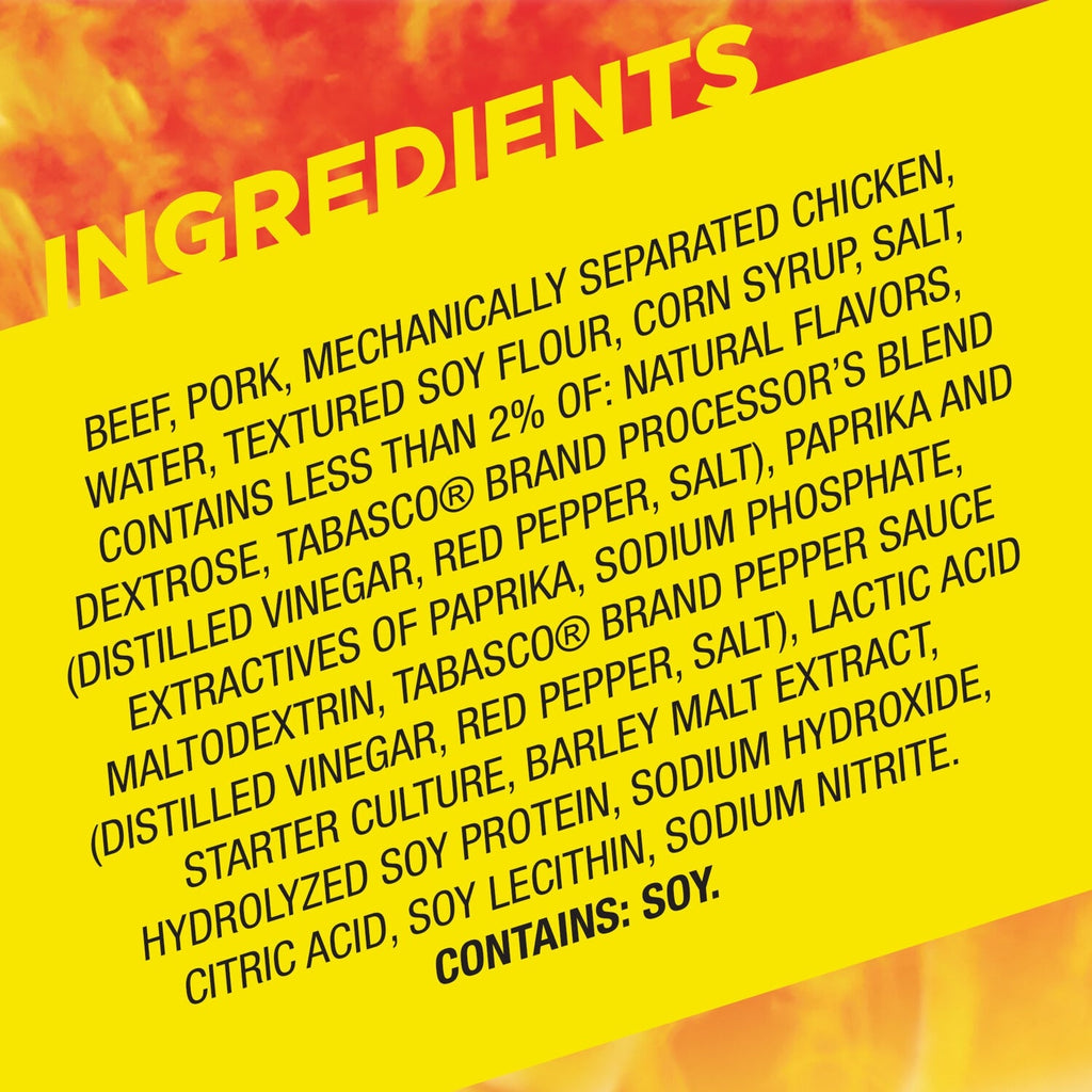 Slim Jim Giant Smoked Meat Sticks, Tabasco Flavor, 6g Protein Per Stick, 0.97 oz.