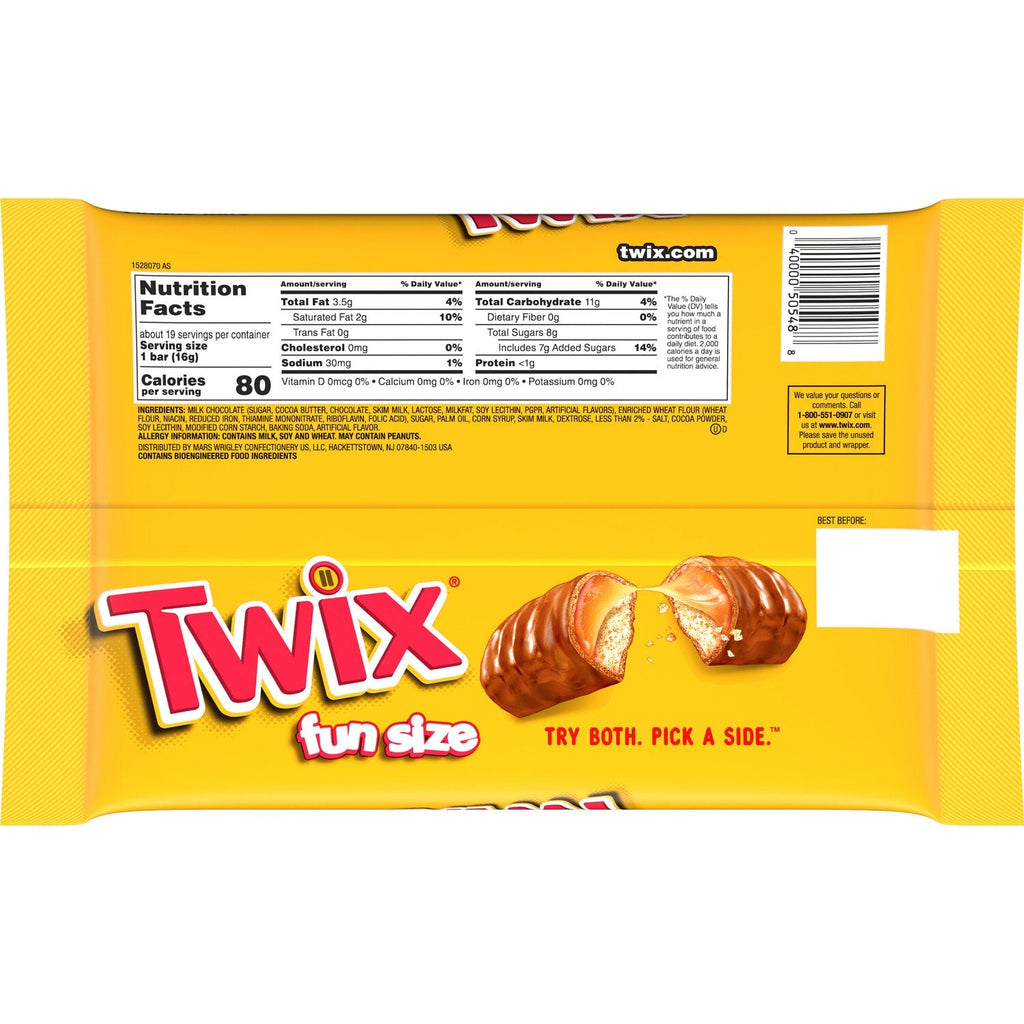 TWIX Fun Size Caramel Cookie Chocolate Bars - 10.83 oz Bulk Candy Bag