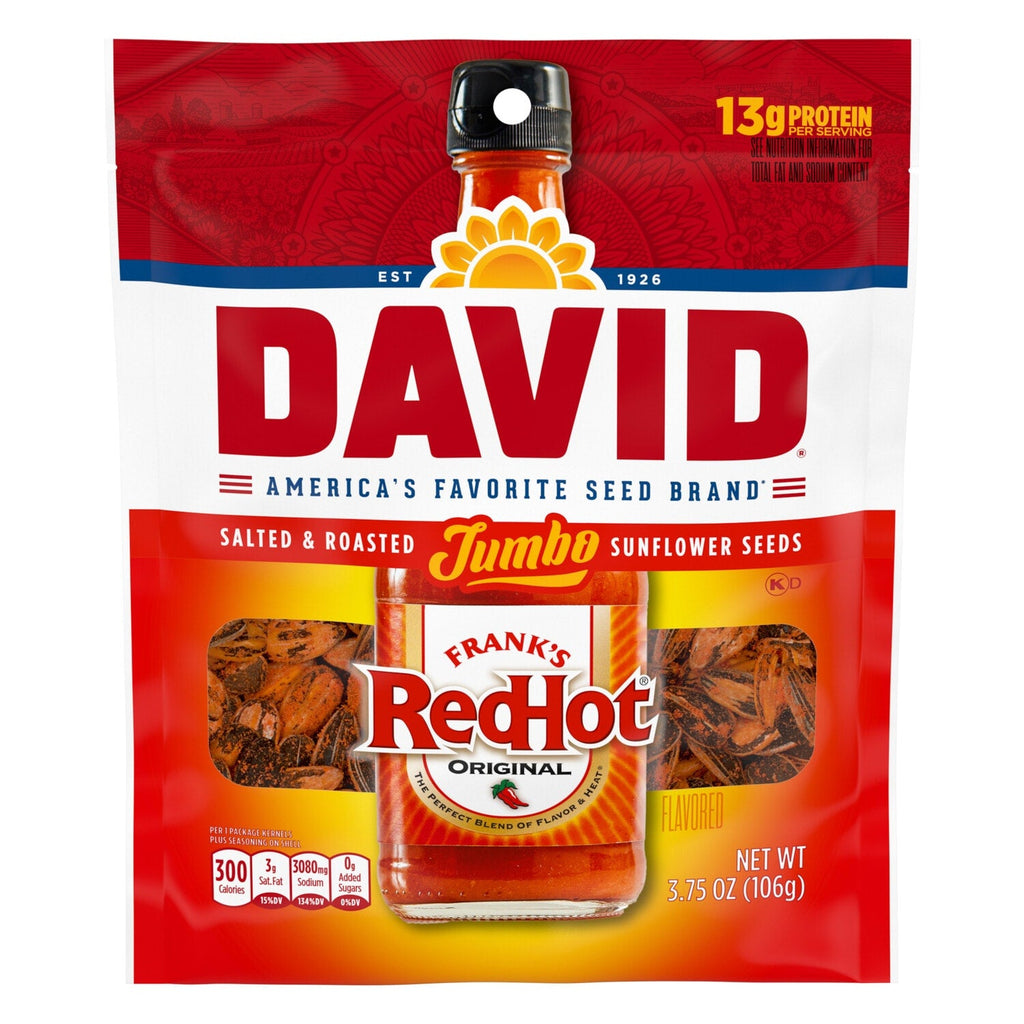 DAVID Jumbo Sunflower Seeds, Frank's RedHot Flavor, 3.75 oz.