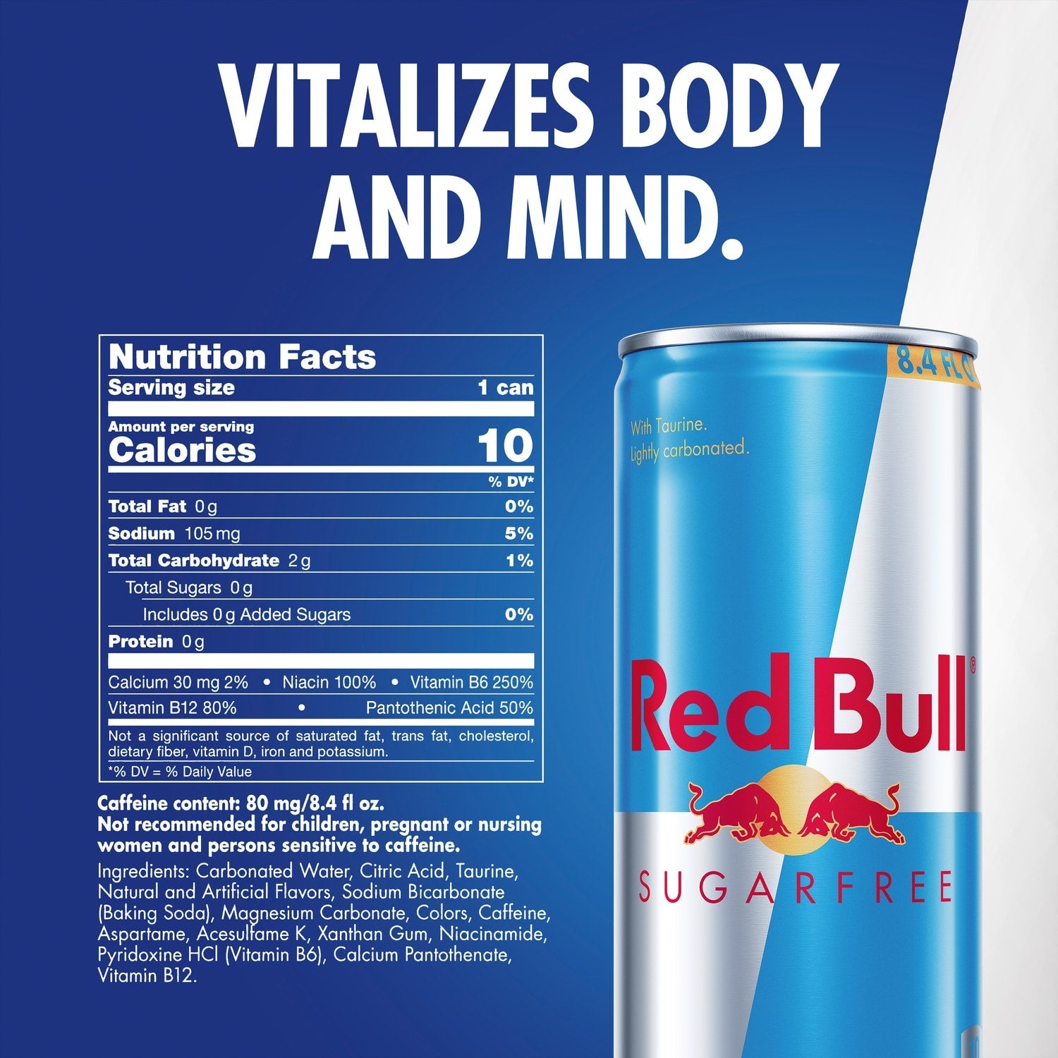 Red Bull Sugarfree Energy Drink, 80mg Caffeine, 8.4 fl oz Can