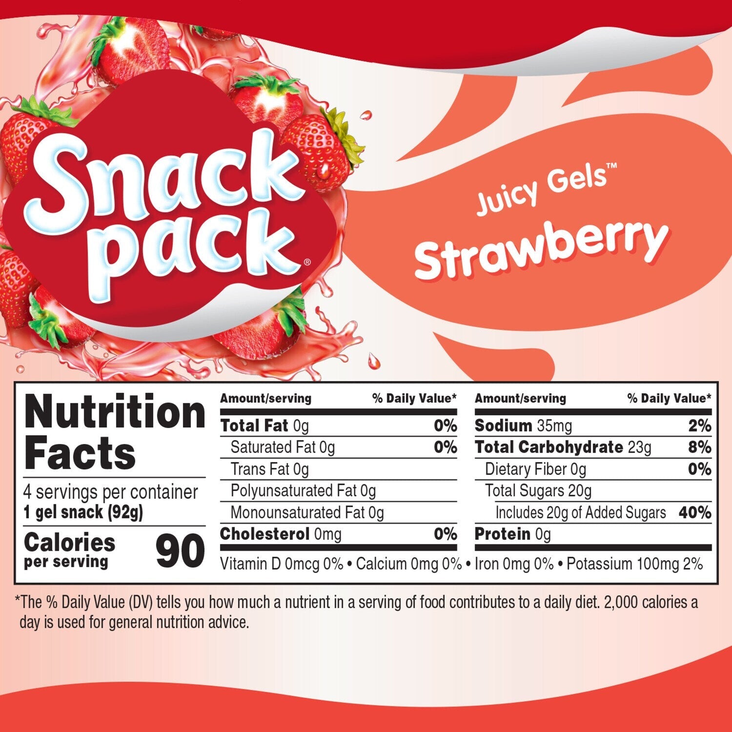 Snack Pack Strawberry Flavored Juicy Gels, 3.25 oz Snack Cups, 4 Count, 12 Pack
