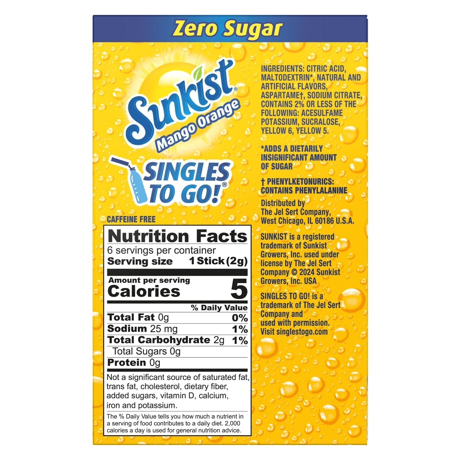 Sunkist Mango Orange-flavored Drink Sticks, 6-pc Pack.