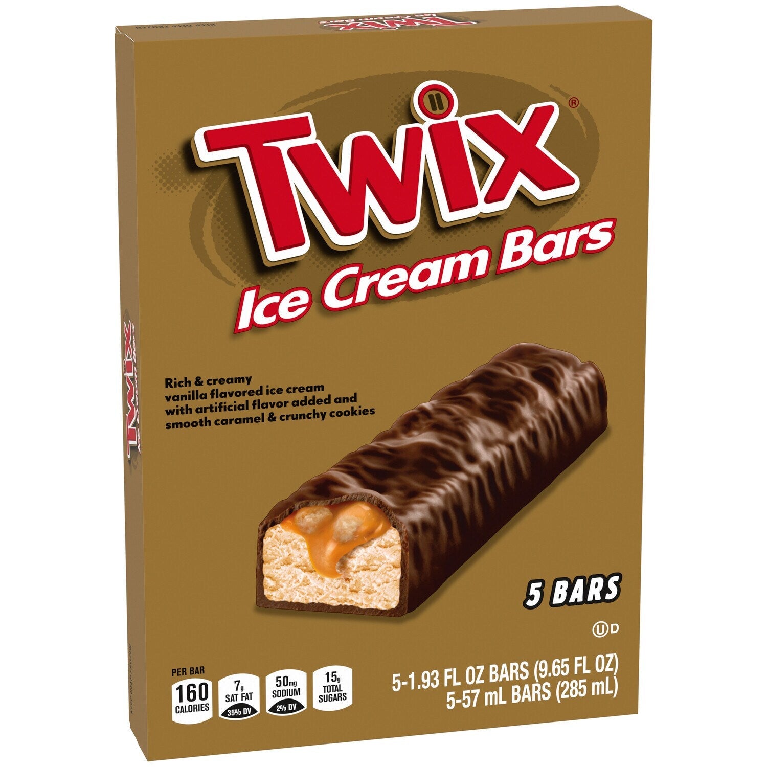 Mars TWIX Caramel Vanilla Milk Chocolate Ice Cream Bars, 5 Pack Box