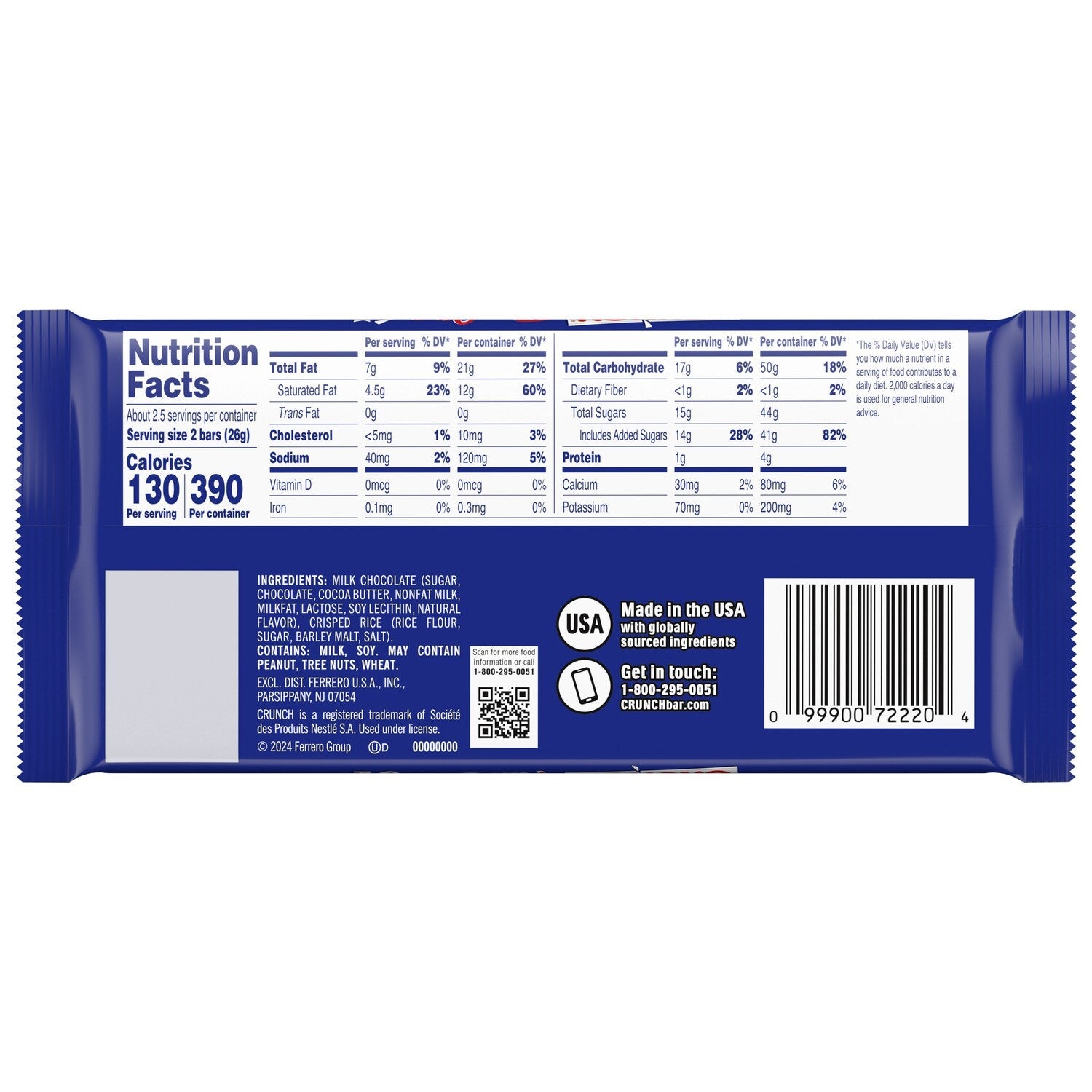 Crunch Fun-Size Creamy Milk Chocolate With Crisped Rice, 6-pc Pack.