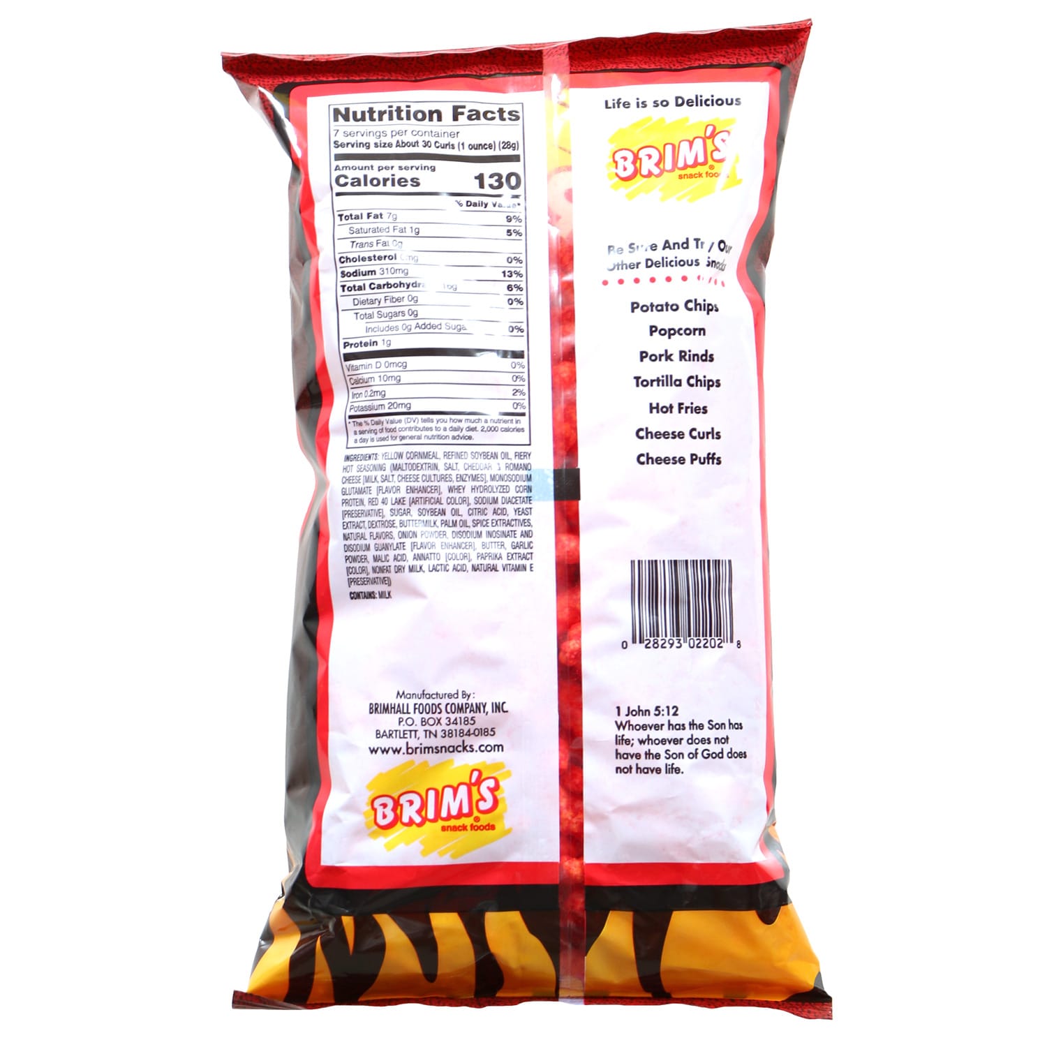 Brim's Oven-Baked Fiery Hot Crunchy Cheese Curls, 7-oz. Bags