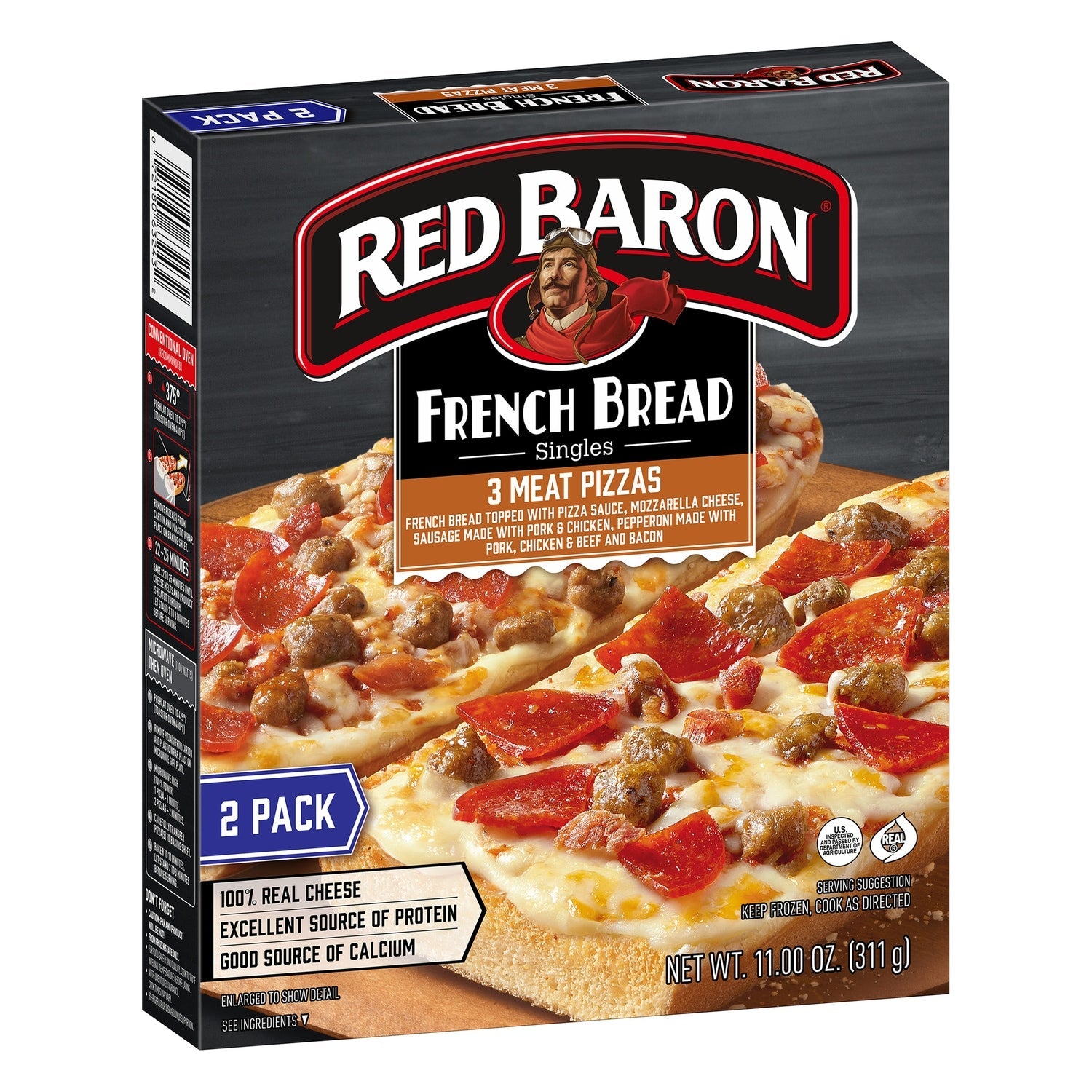 Red Baron Three Meat French Bread Personal Frozen Pizza, 2-ct. Pack